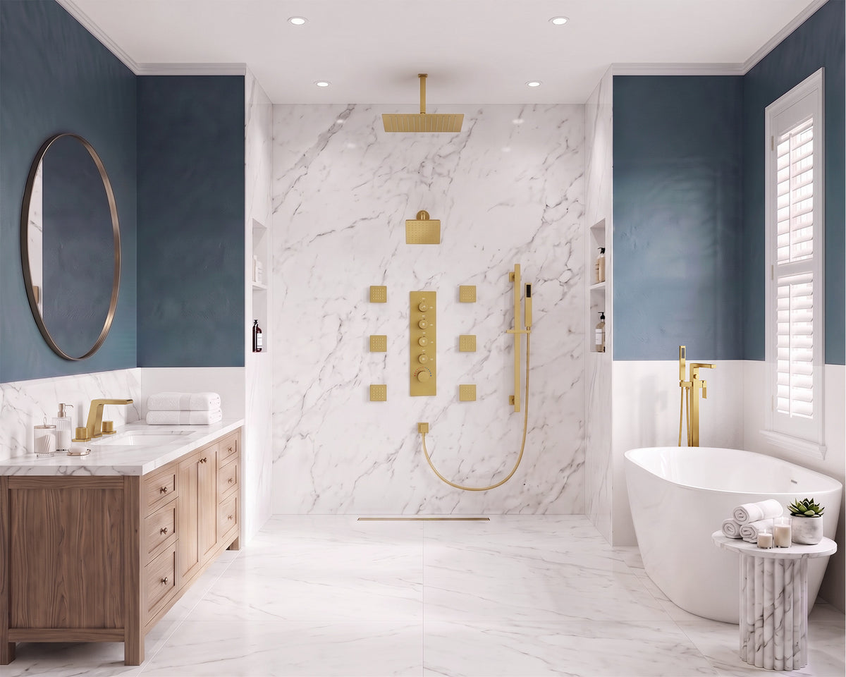 Ceiling-Mounted Thermostatic Dual Rainfall Shower System with Handheld
