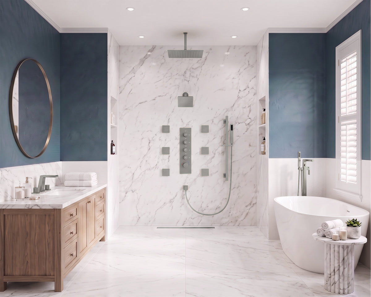 Ceiling-Mounted Thermostatic Dual Rainfall Shower System with Handheld