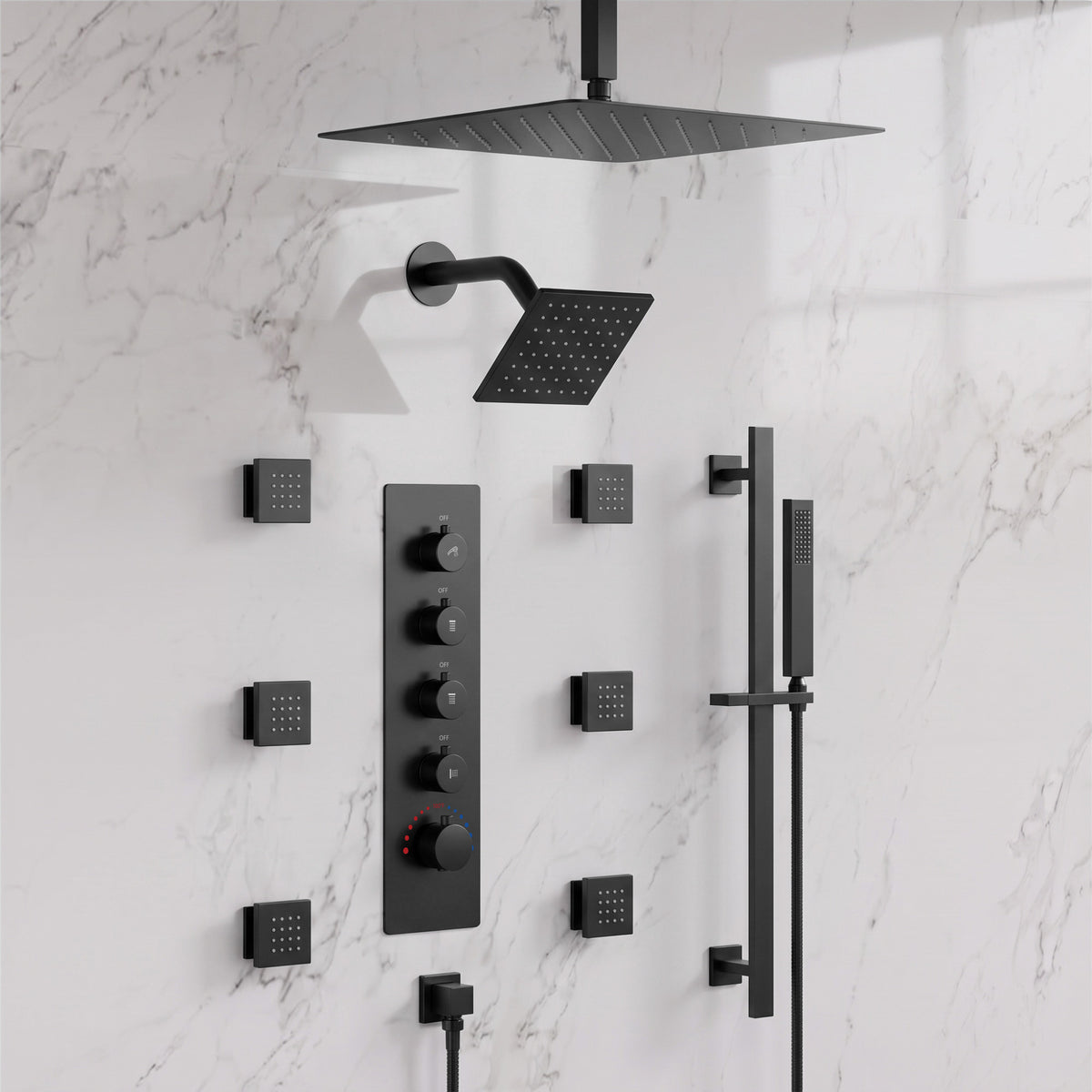 Ceiling-Mounted Thermostatic Dual Rainfall Shower System with Handheld