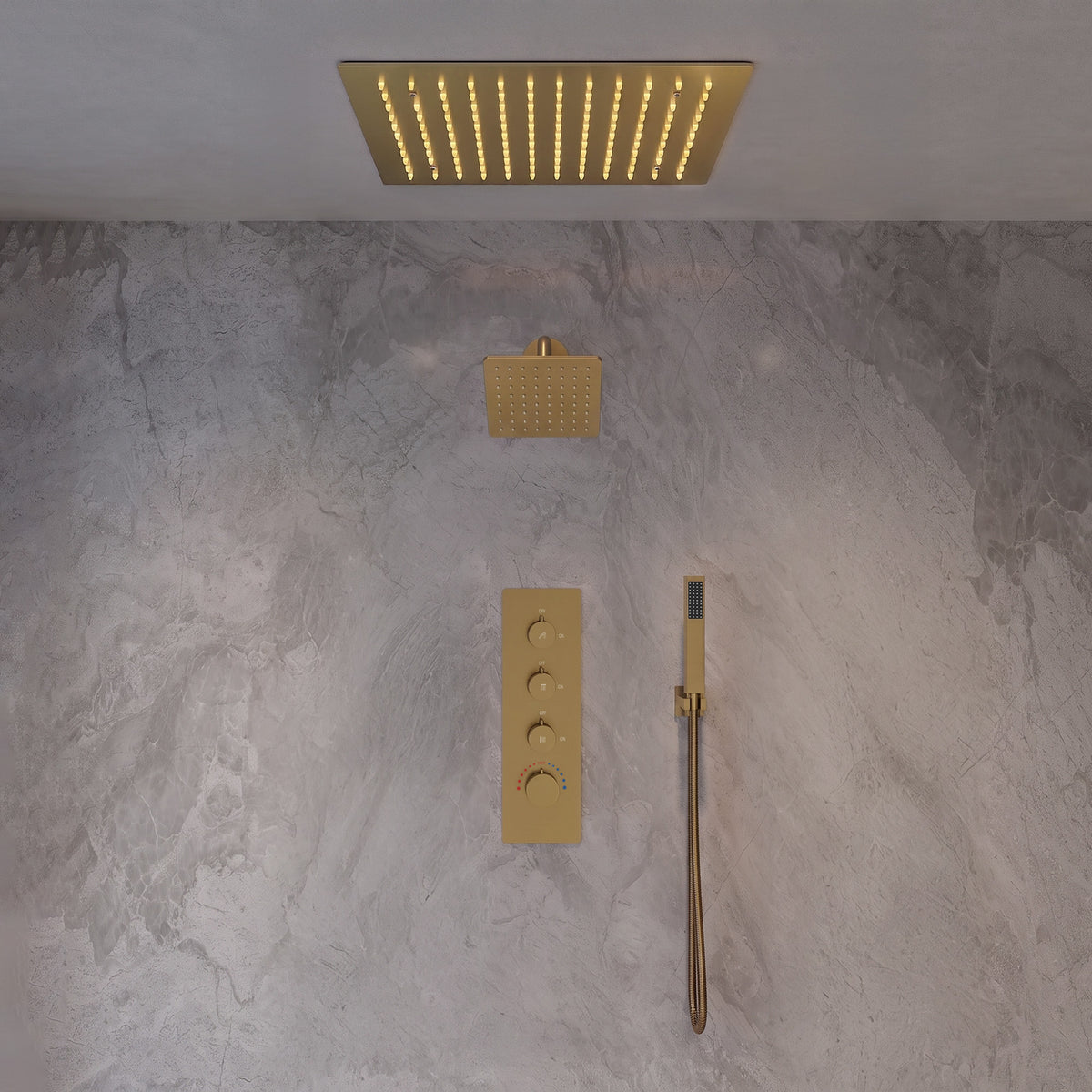 LED Ceiling-Mounted Thermostatic Dual Shower System with Handheld