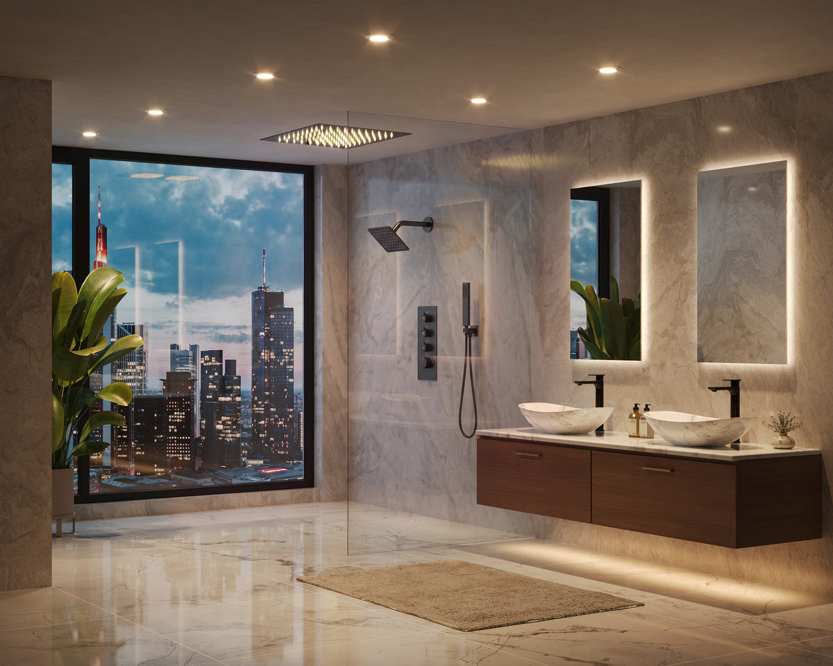 LED Ceiling-Mounted Thermostatic Dual Shower System with Handheld