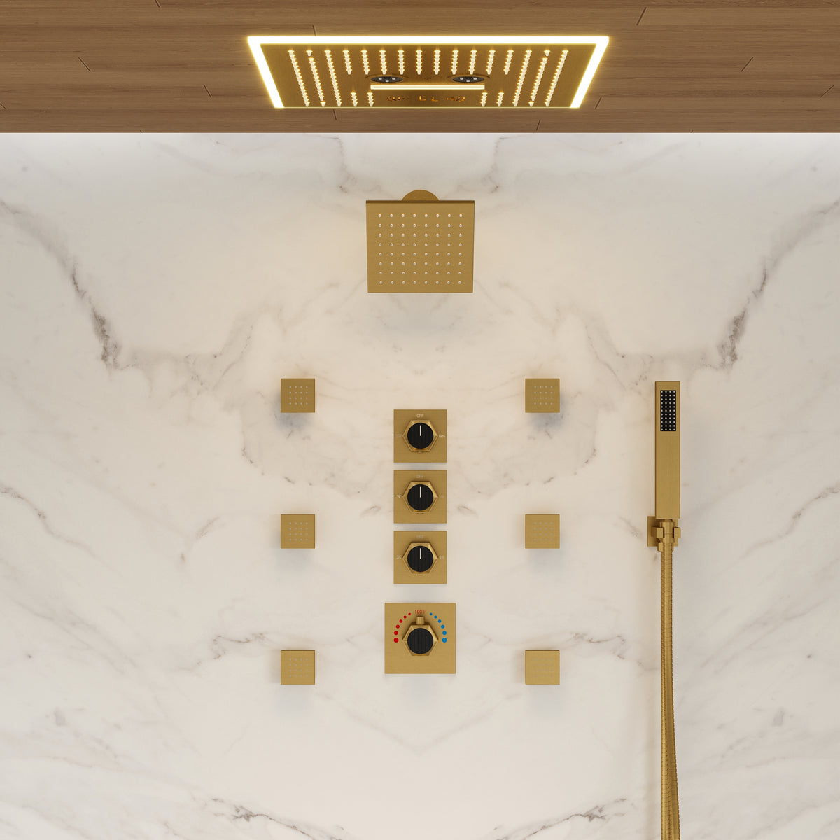 LED Music Ceiling-Mounted Dual-Head Shower System with Body Jets