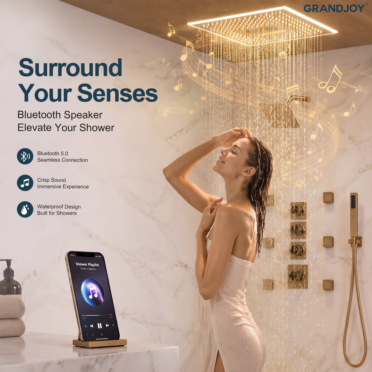 LED Music Ceiling-Mounted Dual-Head Shower System with Body Jets
