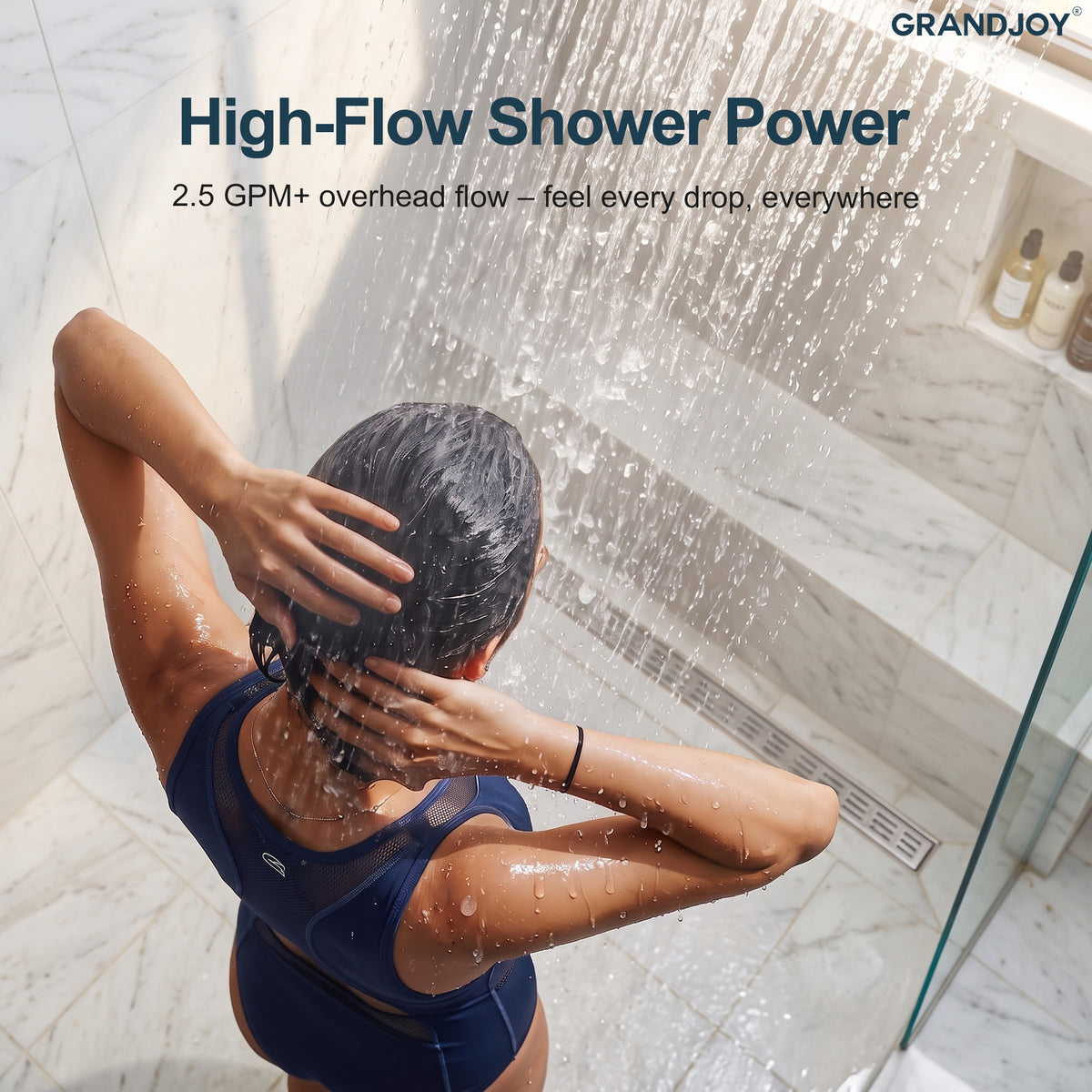LED Music Ceiling-Mounted Dual-Head Shower System with Body Jets