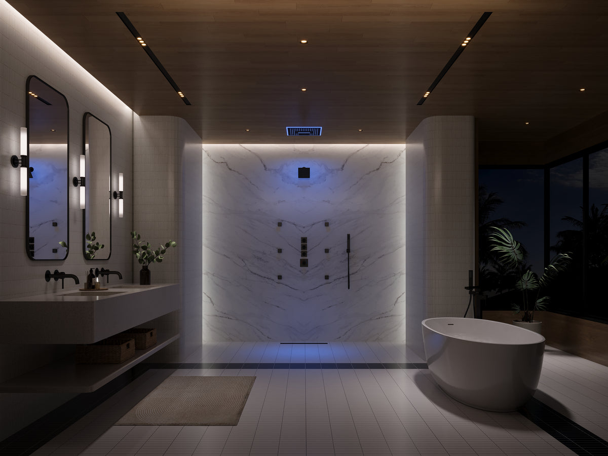 LED Music Ceiling-Mounted Dual-Head Shower System with Body Jets