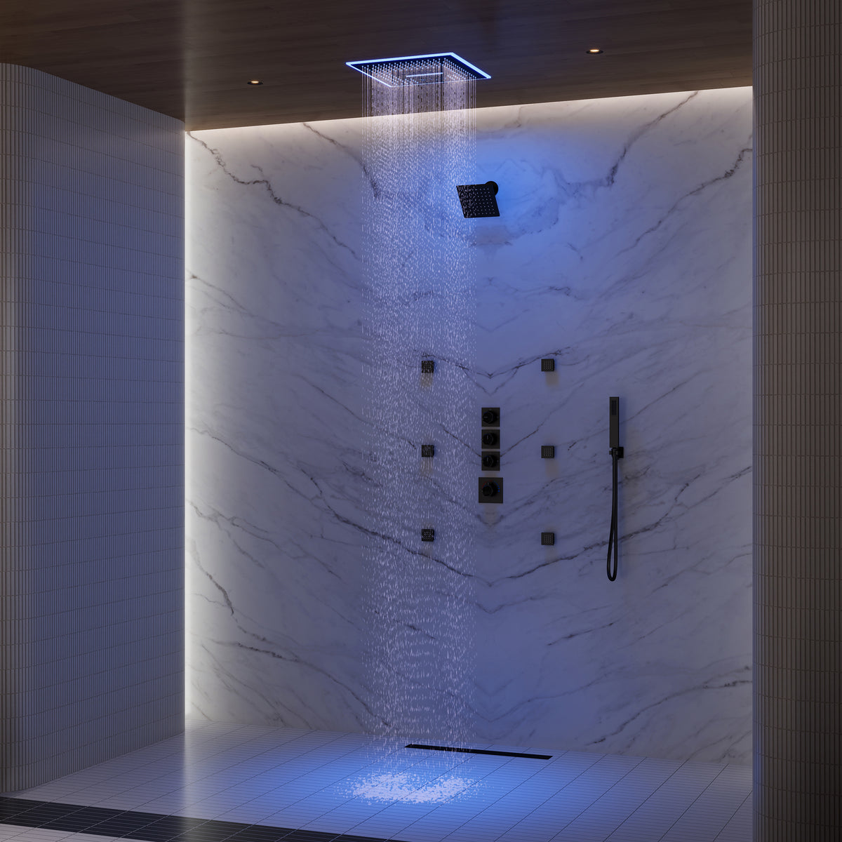 LED Music Ceiling-Mounted Dual-Head Shower System with Body Jets