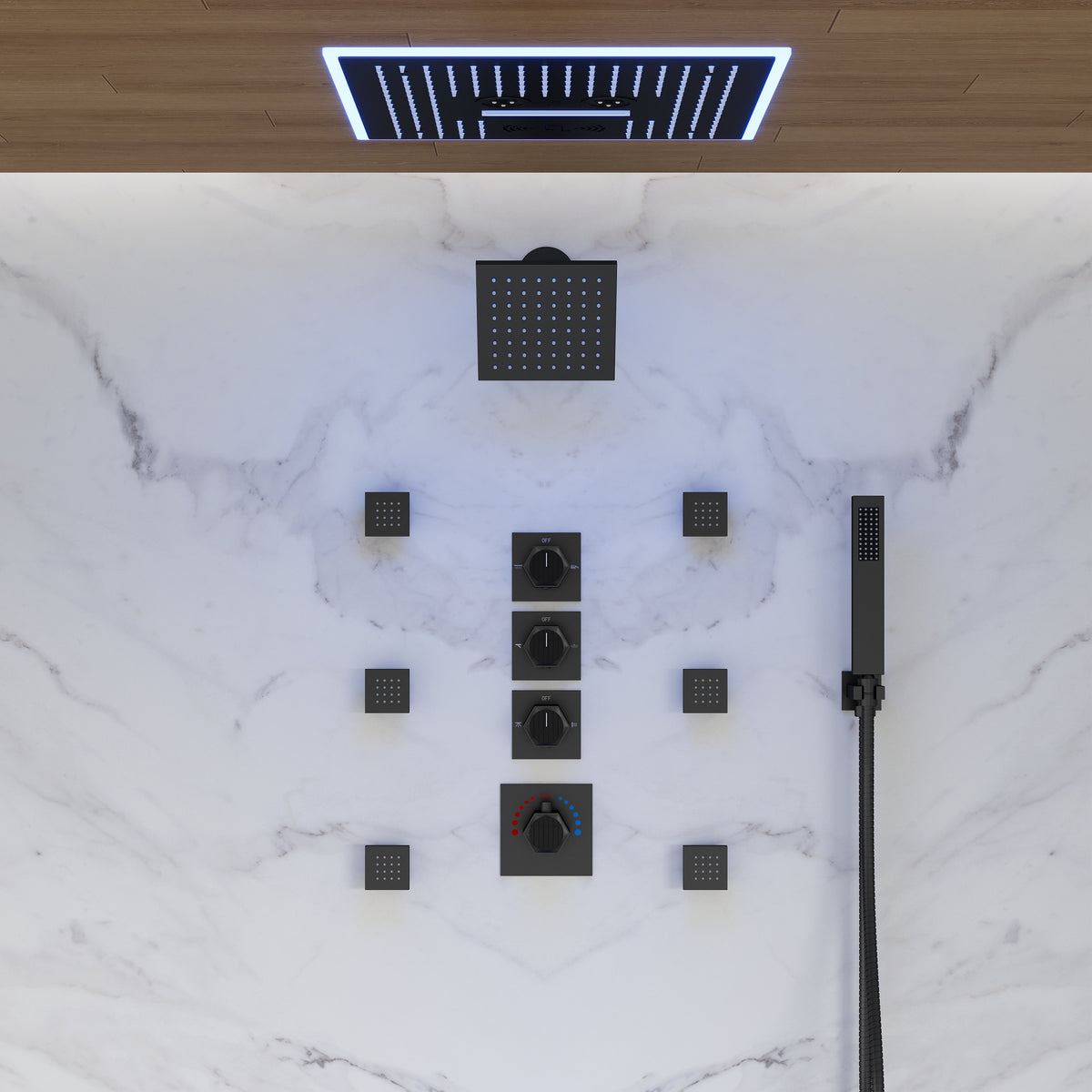 LED Music Ceiling-Mounted Dual-Head Shower System with Body Jets
