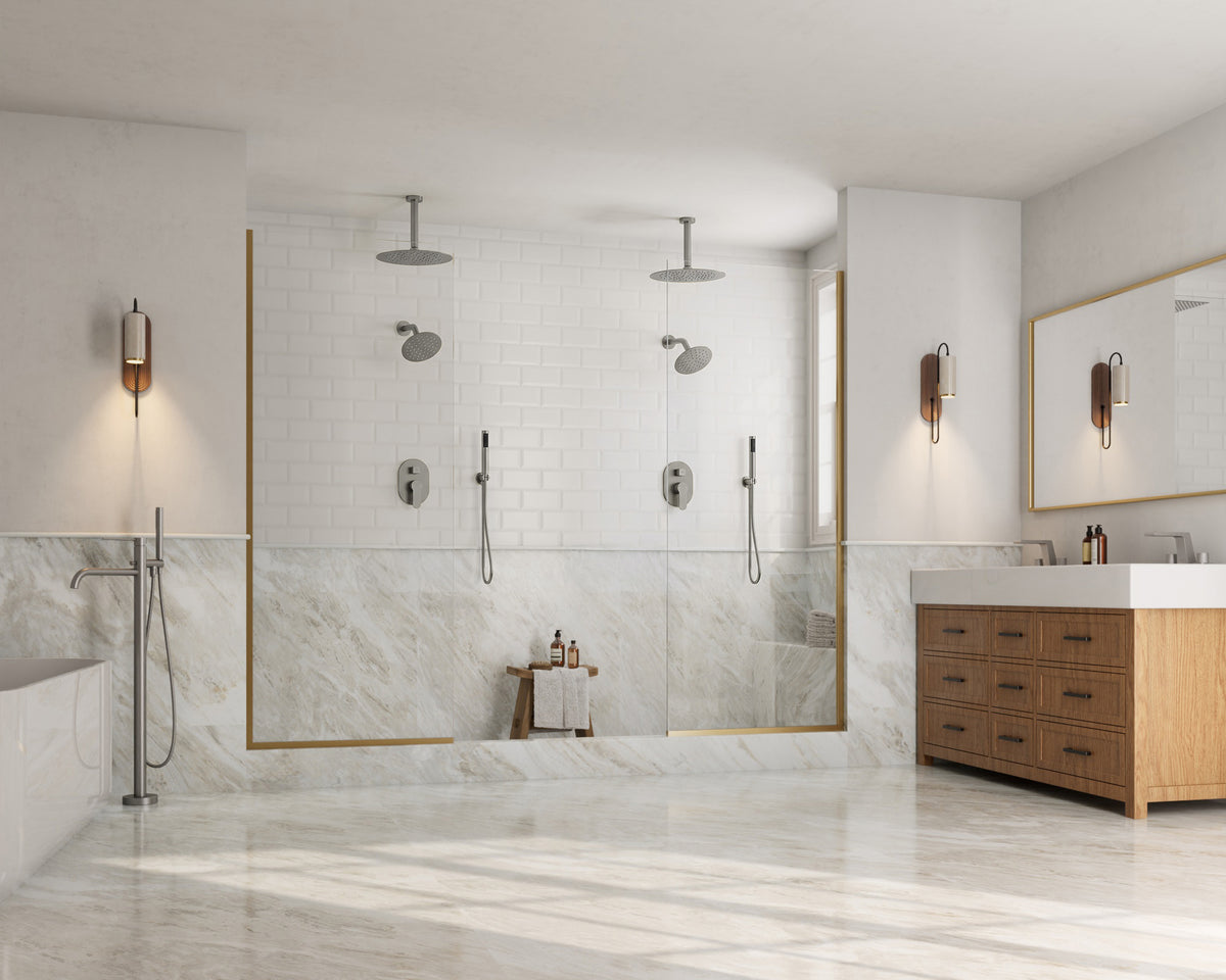 Ceiling-Mounted Dual Round-Head Shower System with Adjustable Handheld