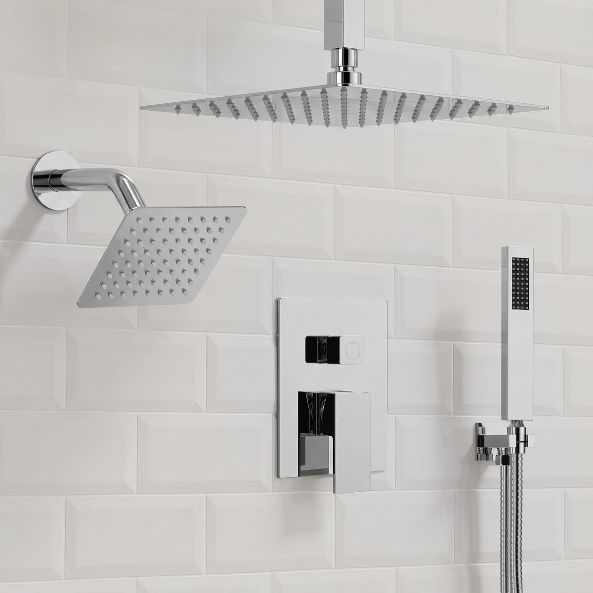 Square Ceiling-Mounted Dual Shower System with Handheld Spray