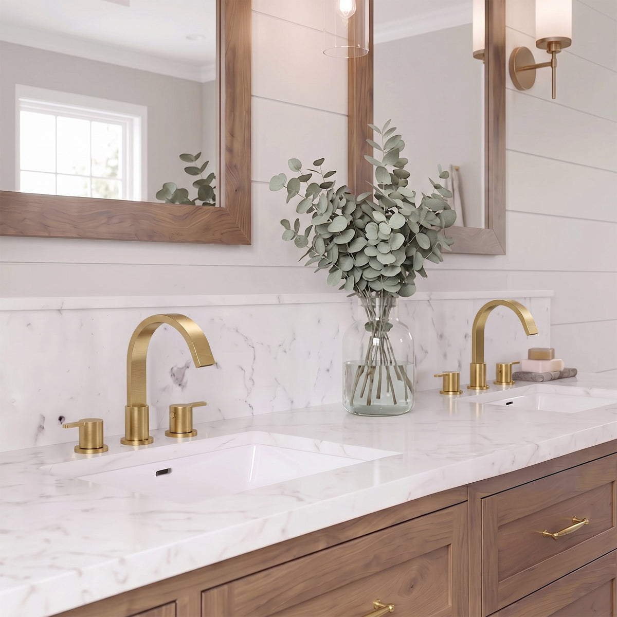 Two-Handle Waterfall Widespread Bathroom Sink Faucet With Pop-Up Drain