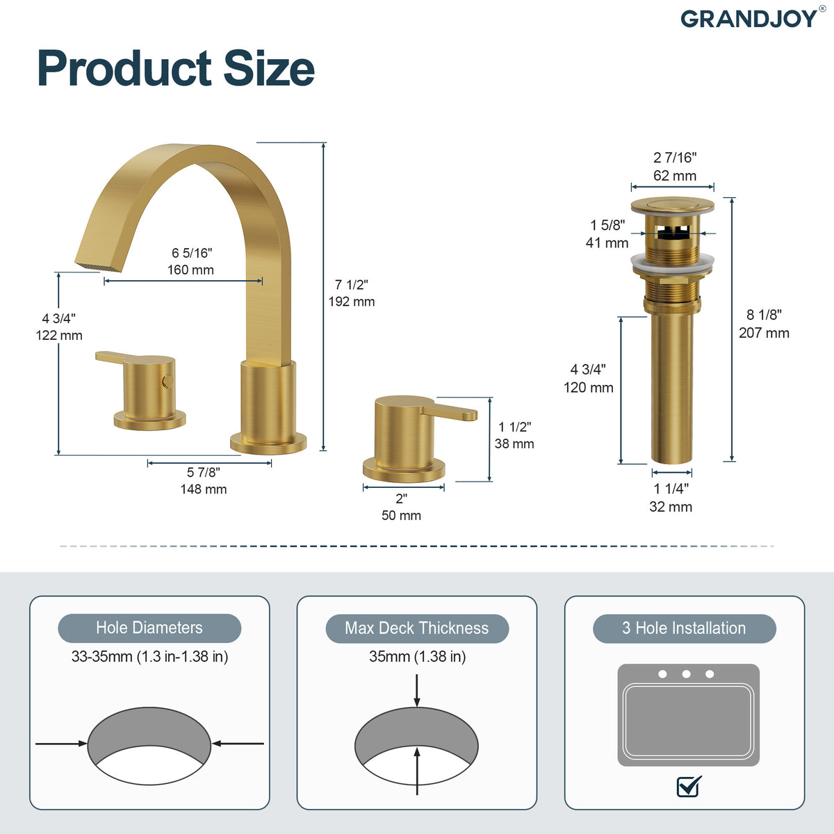 Two-Handle Waterfall Widespread Bathroom Sink Faucet With Pop-Up Drain