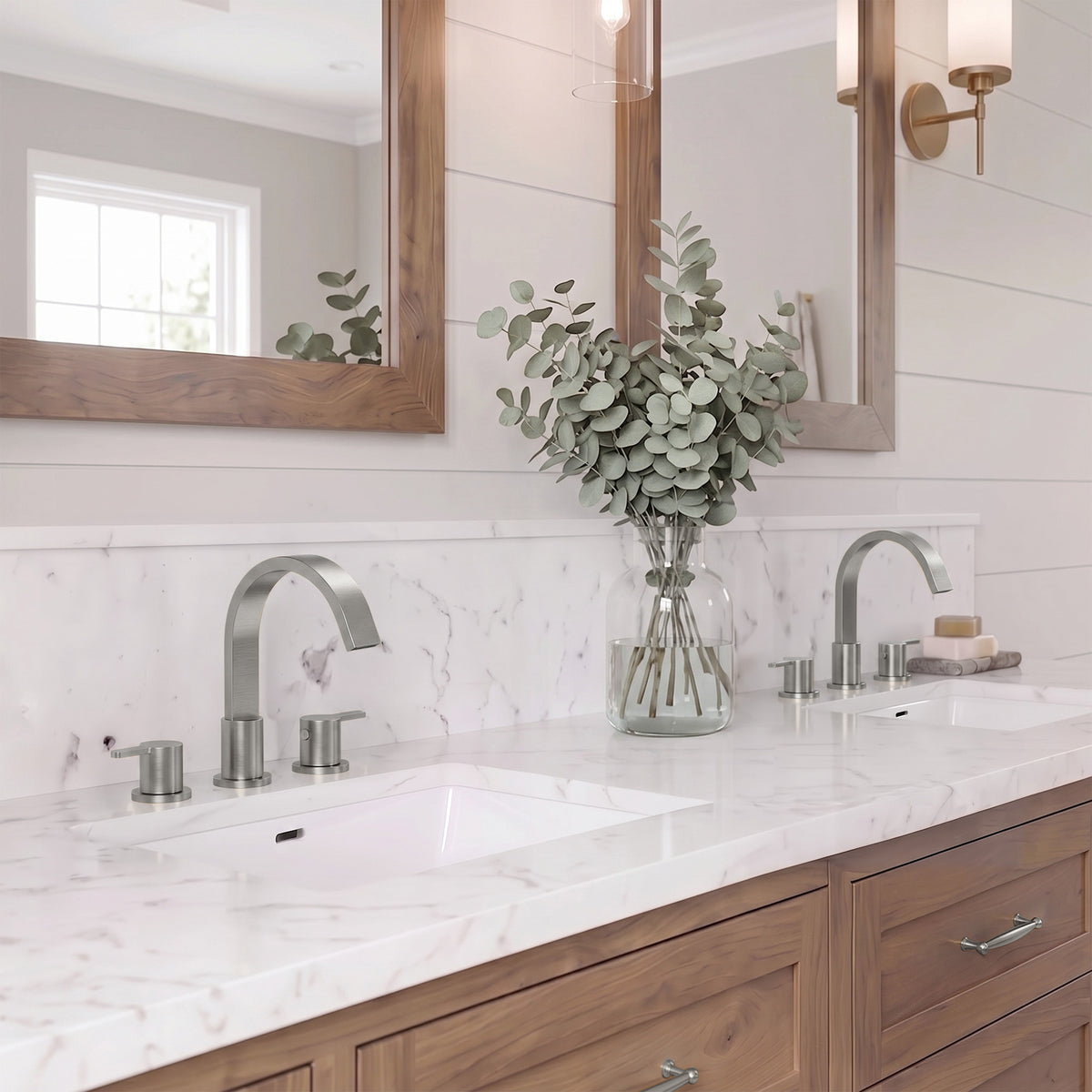 Two-Handle Waterfall Widespread Bathroom Sink Faucet With Pop-Up Drain