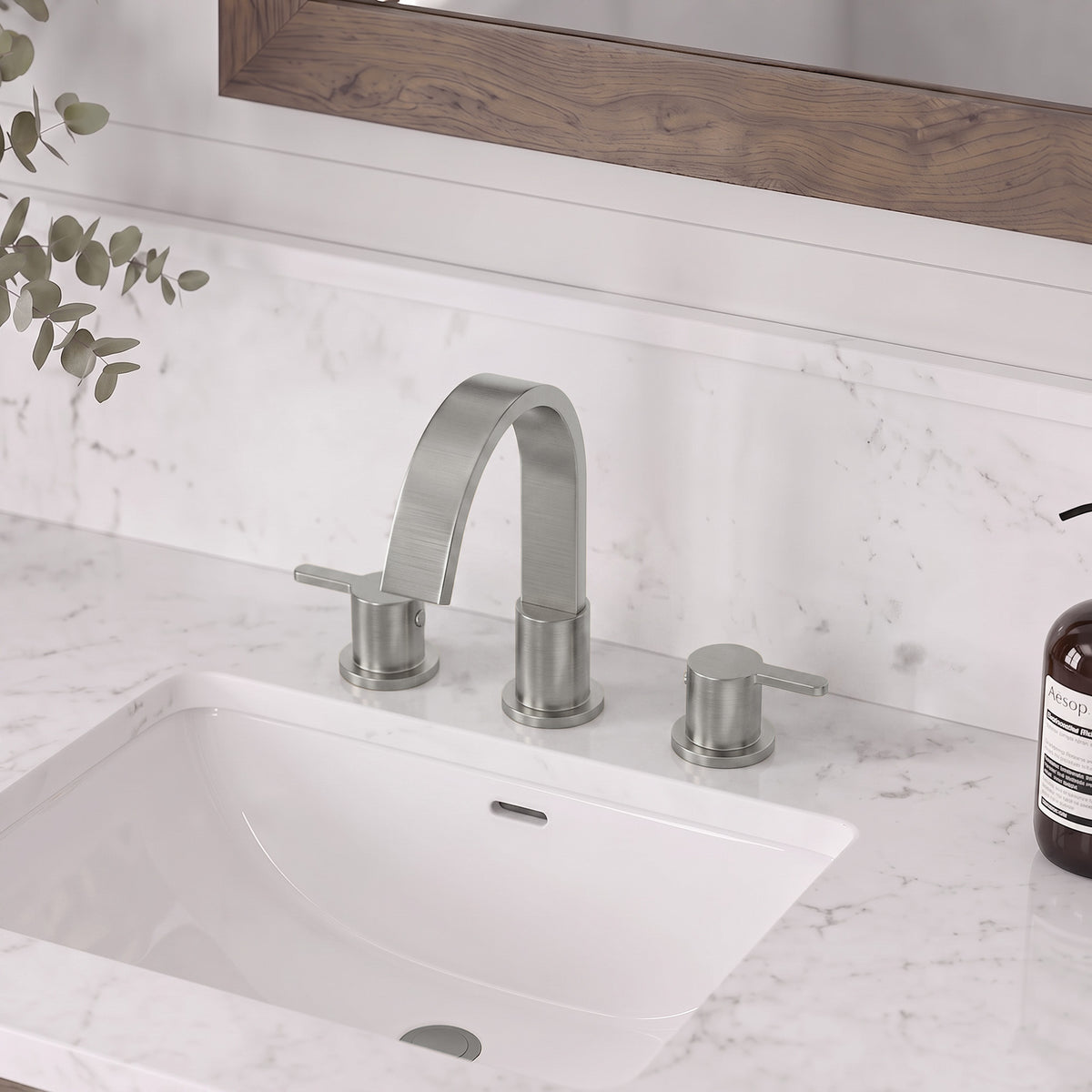 Two-Handle Waterfall Widespread Bathroom Sink Faucet With Pop-Up Drain