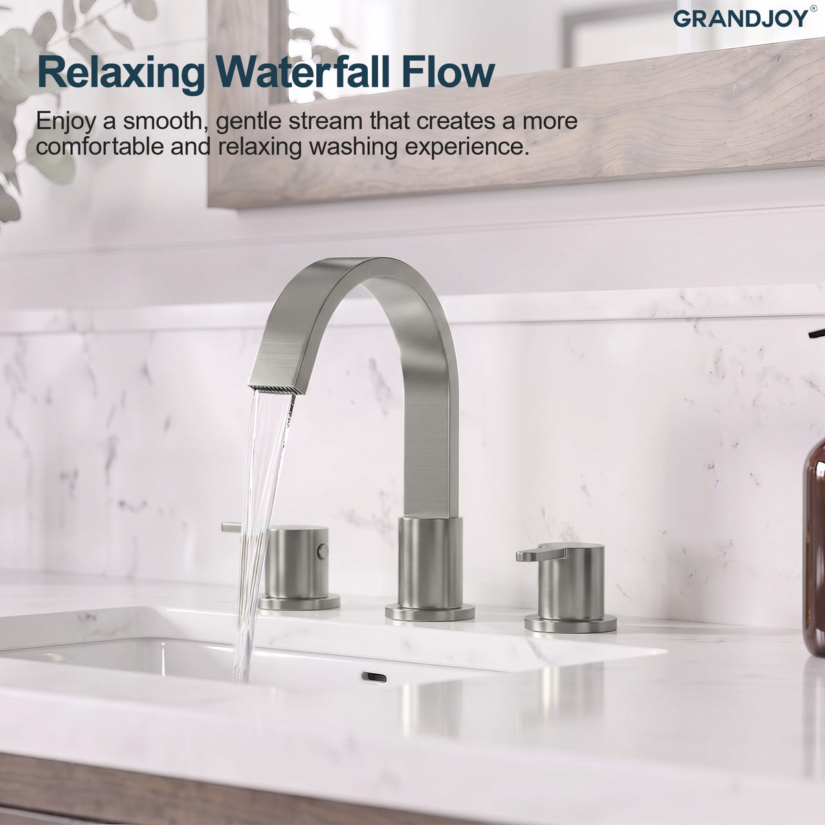 Two-Handle Waterfall Widespread Bathroom Sink Faucet With Pop-Up Drain