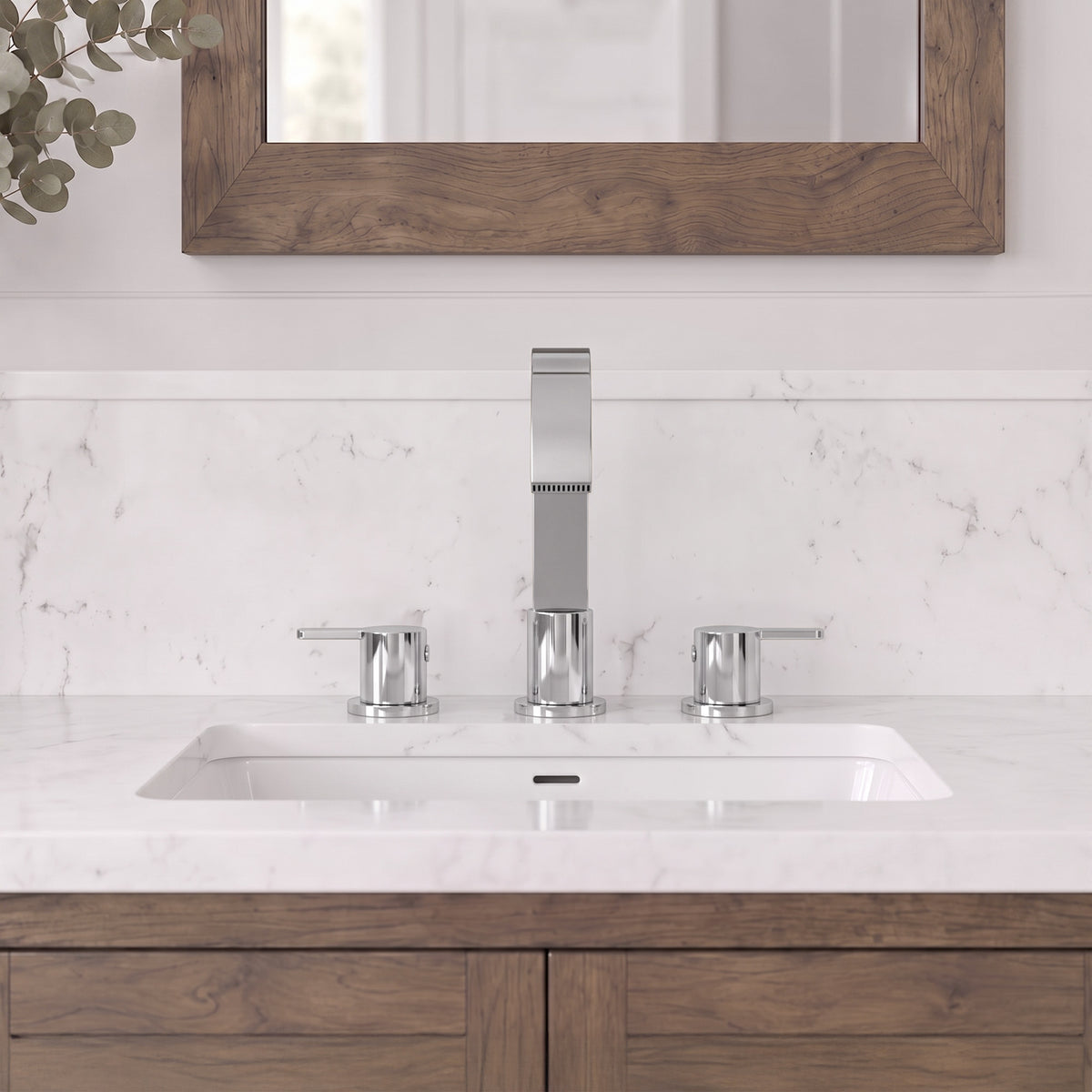 Two-Handle Waterfall Widespread Bathroom Sink Faucet With Pop-Up Drain
