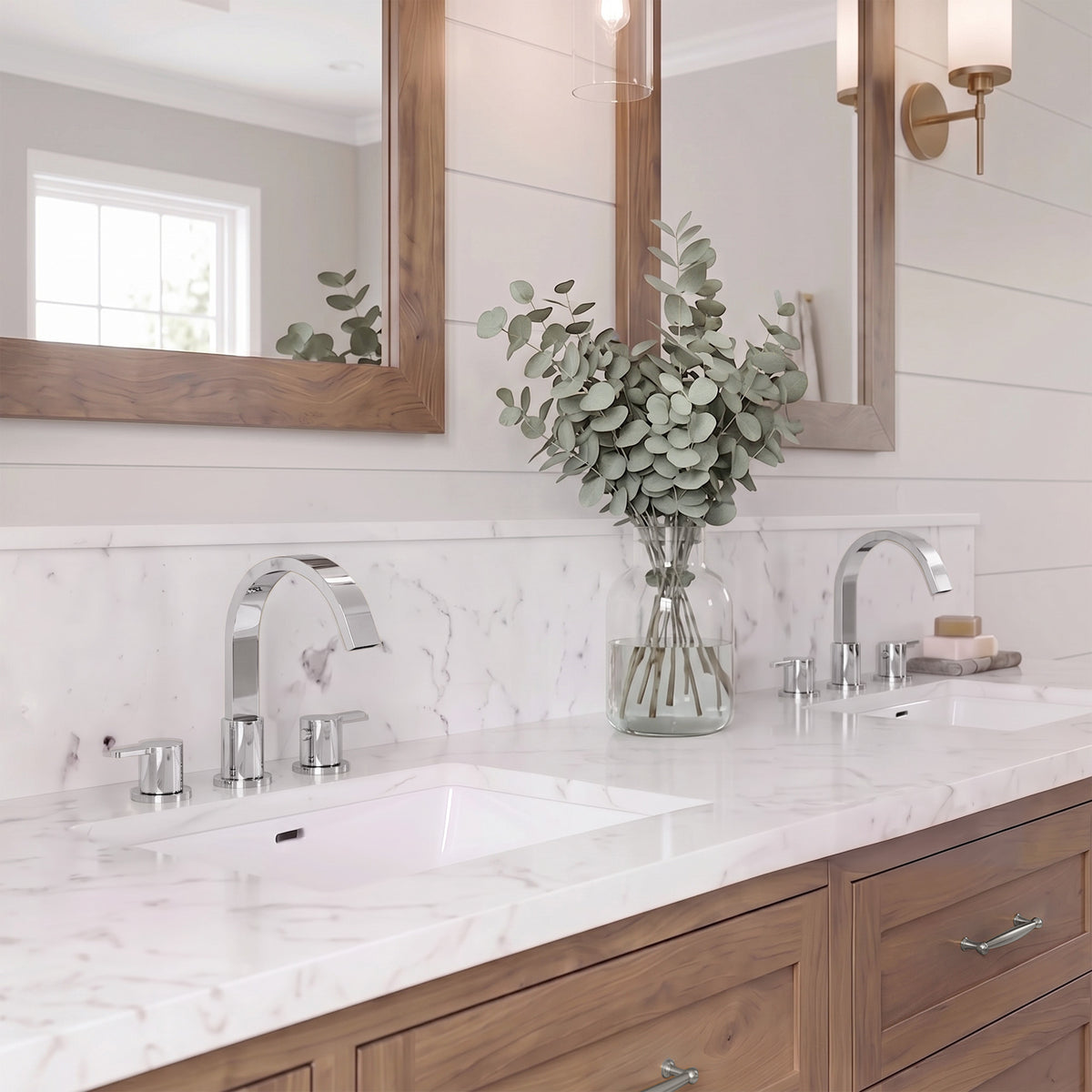 Two-Handle Waterfall Widespread Bathroom Sink Faucet With Pop-Up Drain
