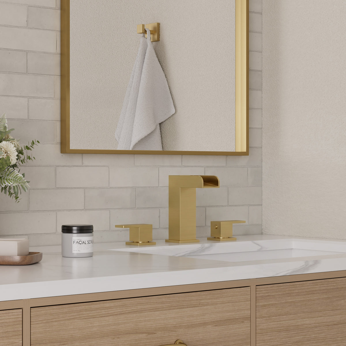 Two-Handle Waterfall Widespread Bathroom Sink Faucet With Pop-Up Drain