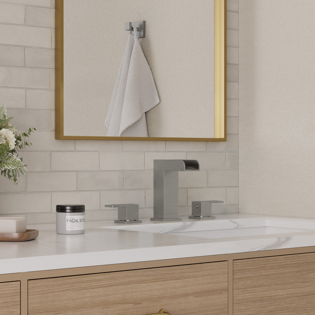 Two-Handle Waterfall Widespread Bathroom Sink Faucet With Pop-Up Drain