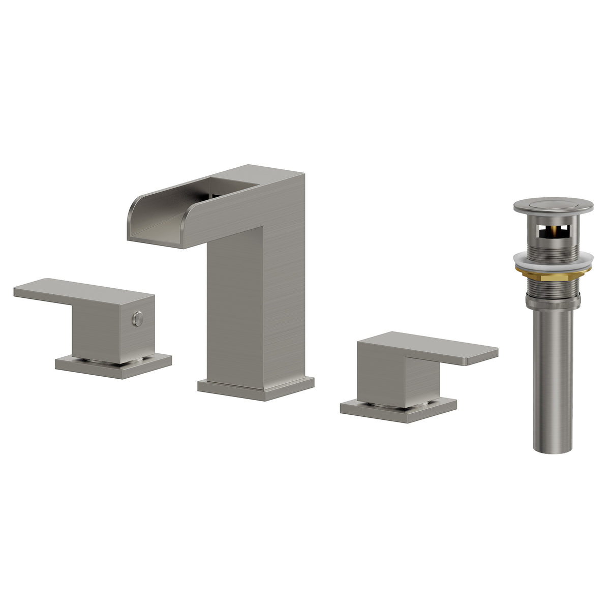 Two-Handle Waterfall Widespread Bathroom Sink Faucet With Pop-Up Drain