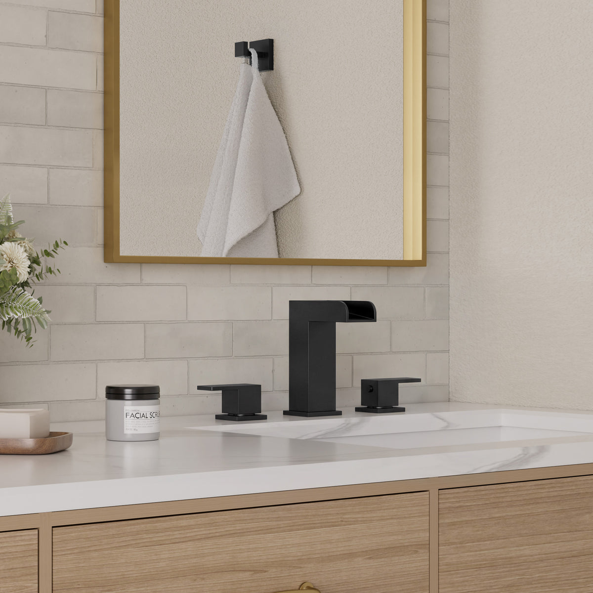 Two-Handle Waterfall Widespread Bathroom Sink Faucet With Pop-Up Drain