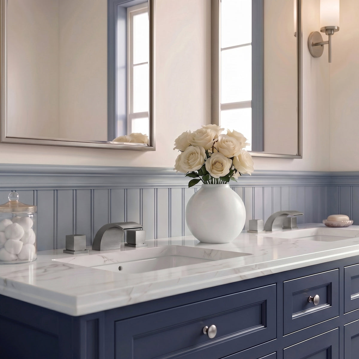 Two-Handle Waterfall Widespread Bathroom Sink Faucet With Pop-Up Drain