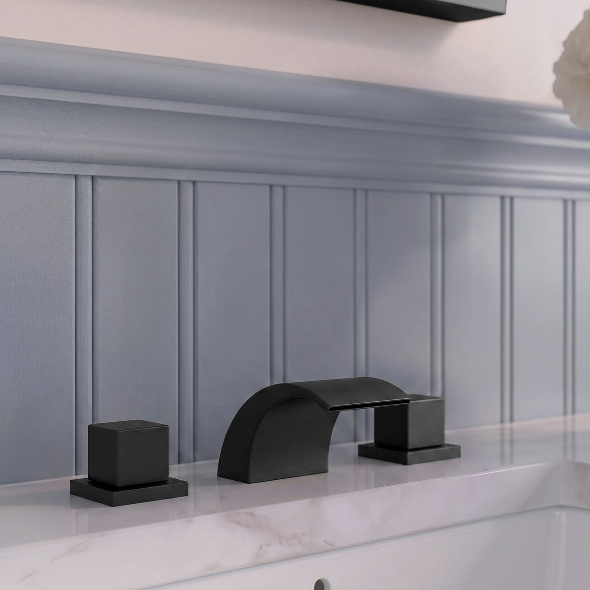 Two-Handle Waterfall Widespread Bathroom Sink Faucet With Pop-Up Drain