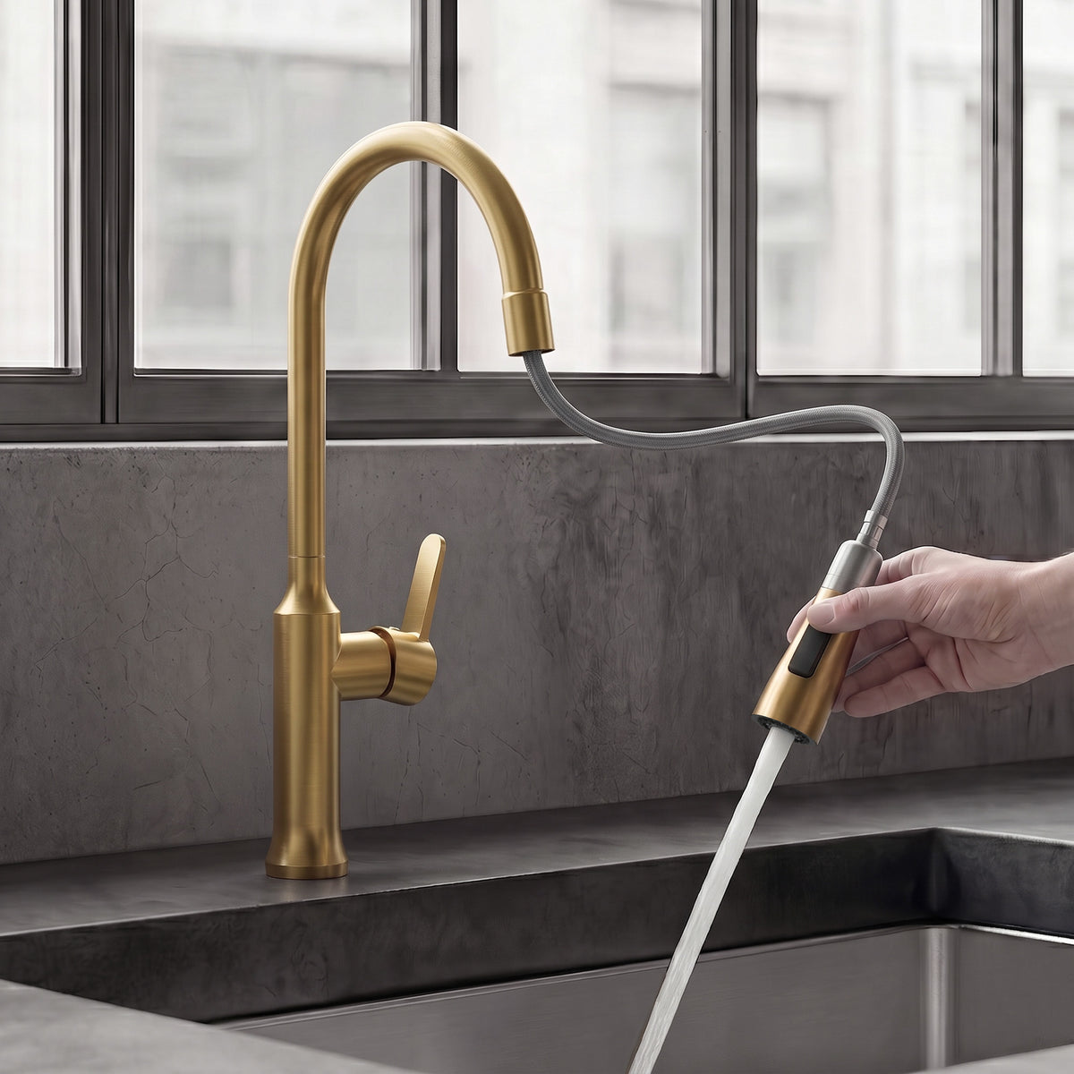 Single-Handle Pull-Down Kitchen Faucet With Dual Spray Modes