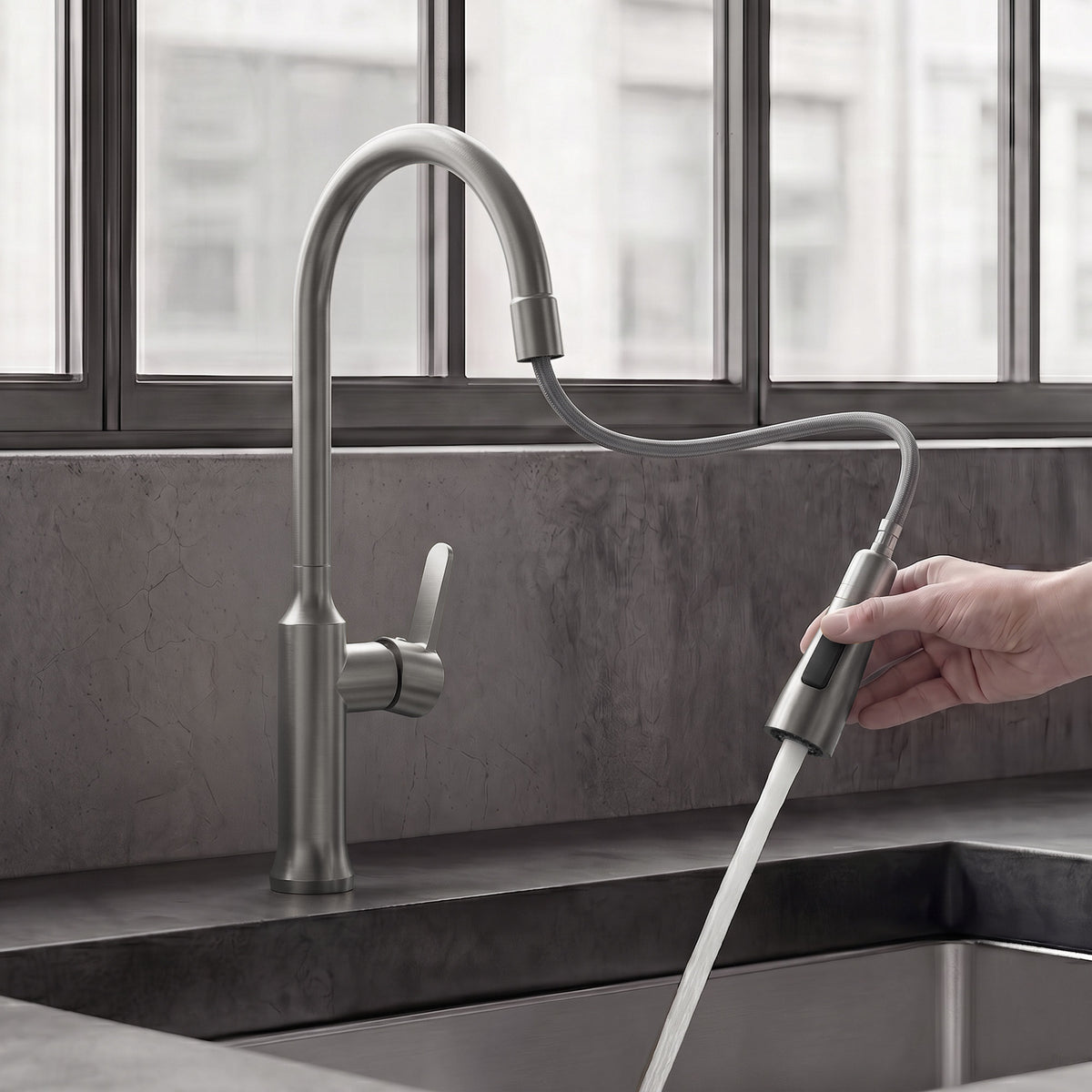 Single-Handle Pull-Down Kitchen Faucet With Dual Spray Modes