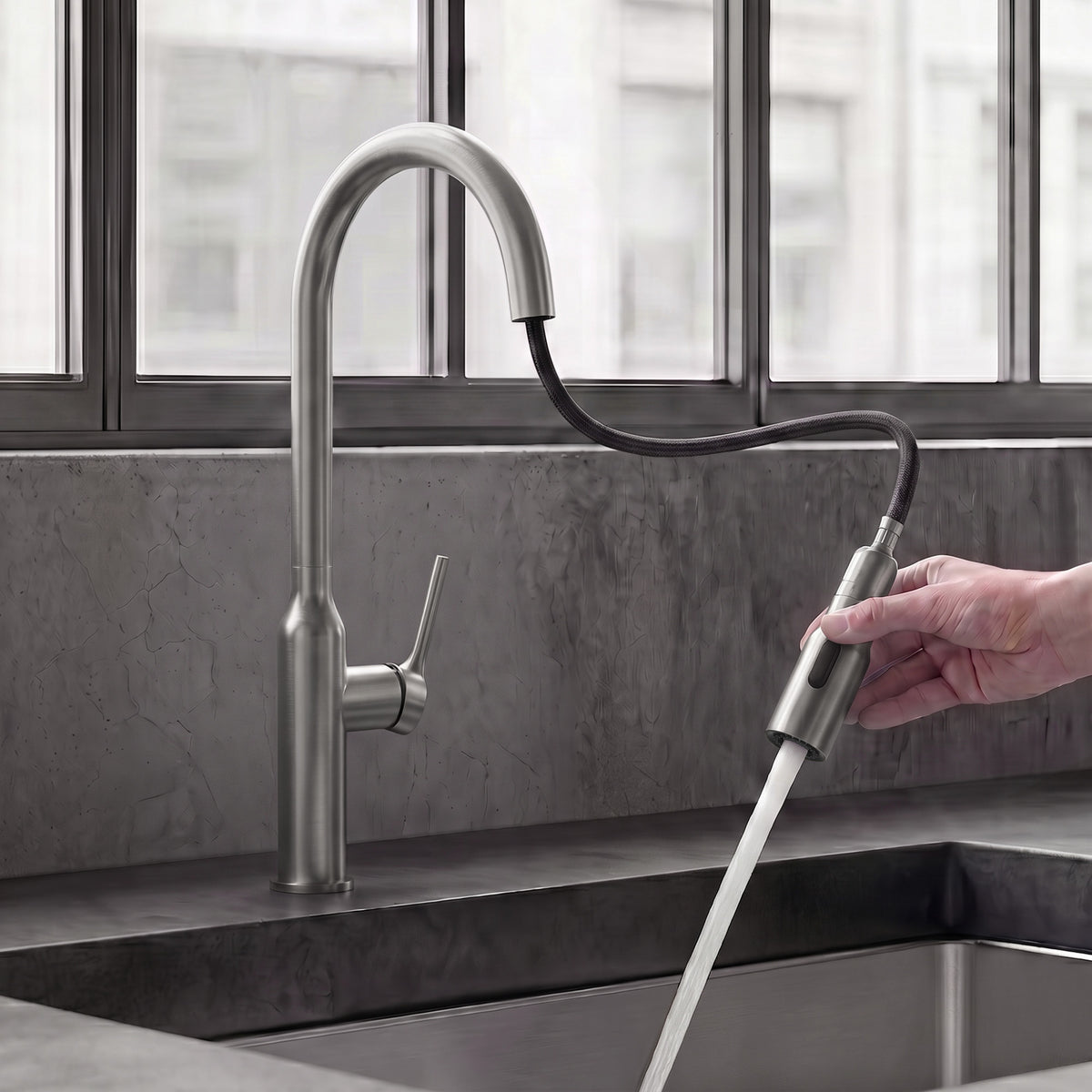 Single-Handle Pull-Down Kitchen Faucet With Dual Spray Modes