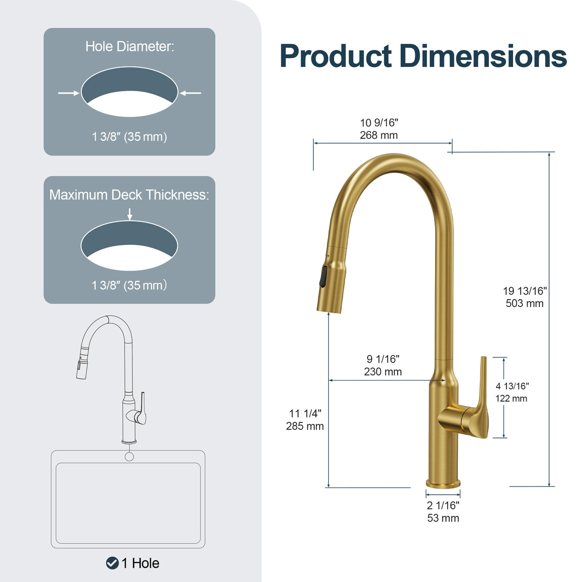 Single-Handle Pull-Down Kitchen Faucet With Dual Spray Modes