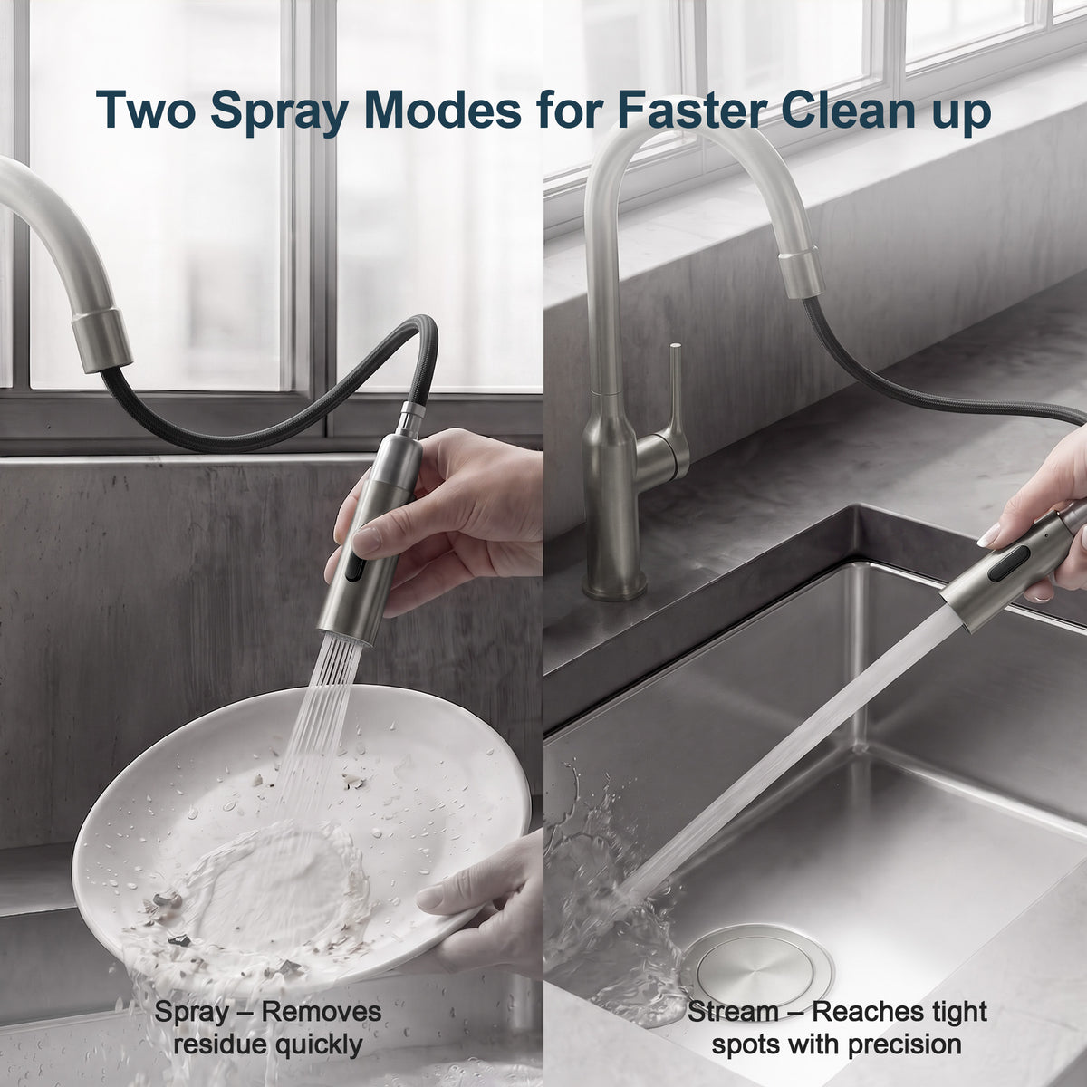 Single-Handle Pull-Down Kitchen Faucet With Dual Spray Modes