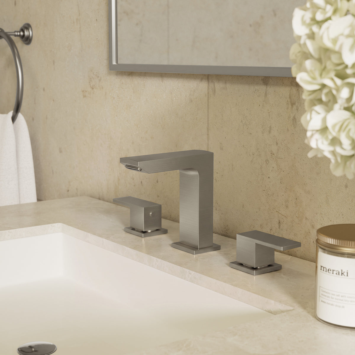 Two-Handle Mid Arc Widespread Bathroom Sink Faucet With Pop-Up Drain