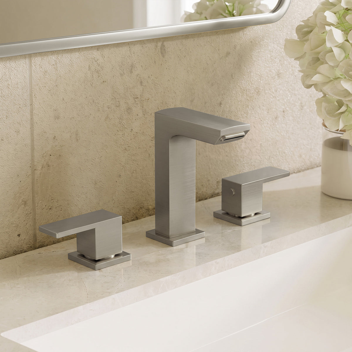 Two-Handle Mid Arc Widespread Bathroom Sink Faucet With Pop-Up Drain