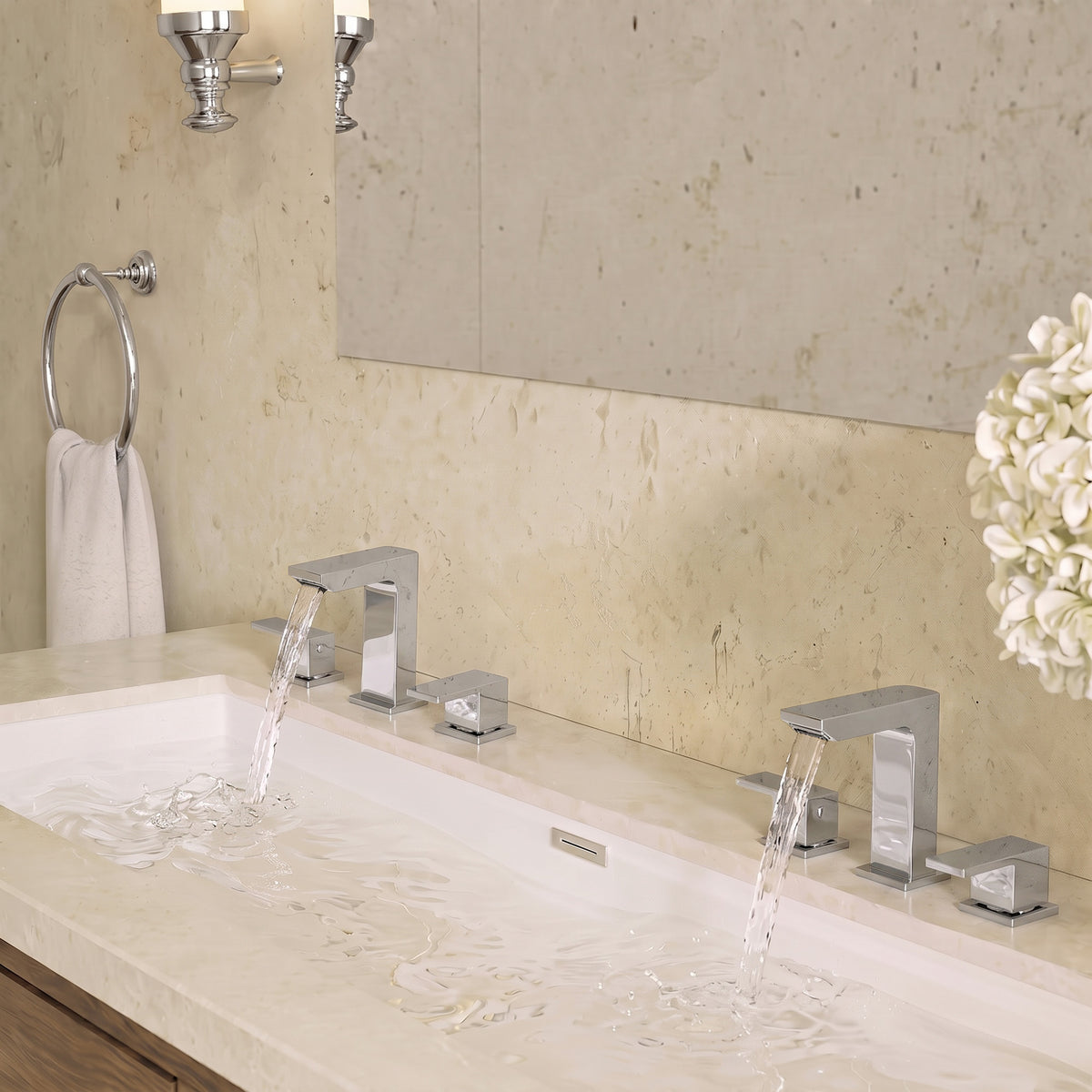 Two-Handle Mid Arc Widespread Bathroom Sink Faucet With Pop-Up Drain