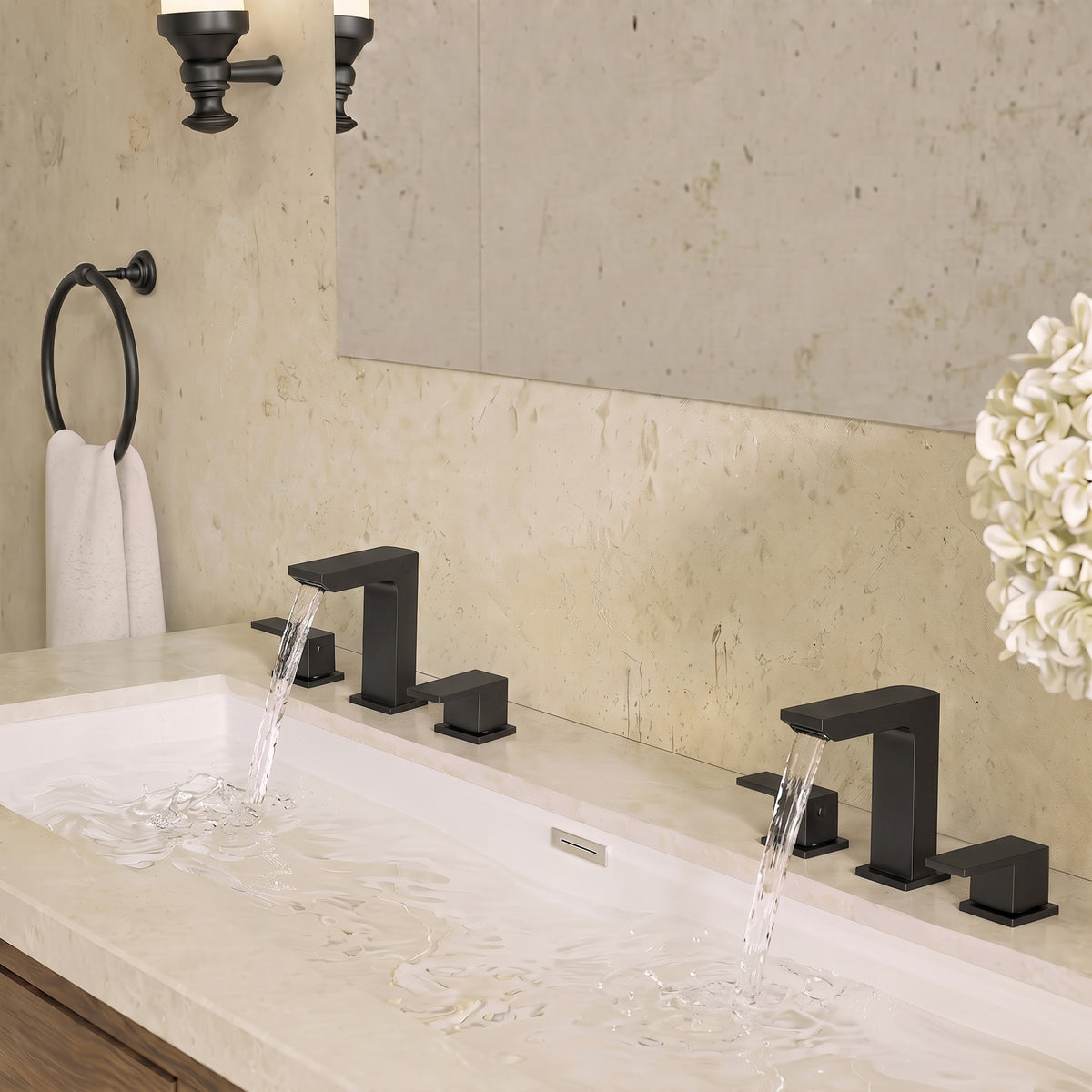 Two-Handle Mid Arc Widespread Bathroom Sink Faucet With Pop-Up Drain