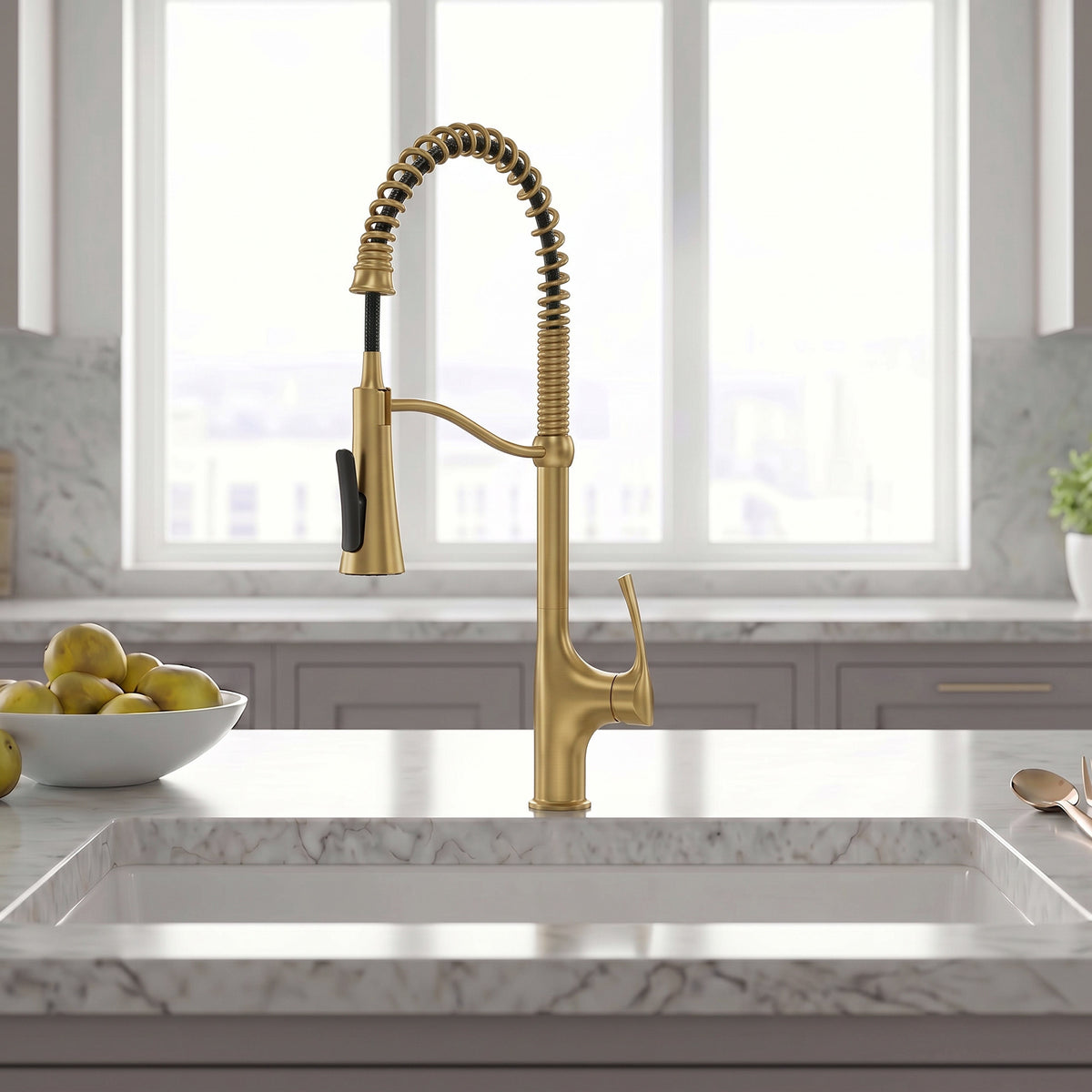 23.7-Inch Pre-Rinse Spring Kitchen Faucet with Pull-Down Spray