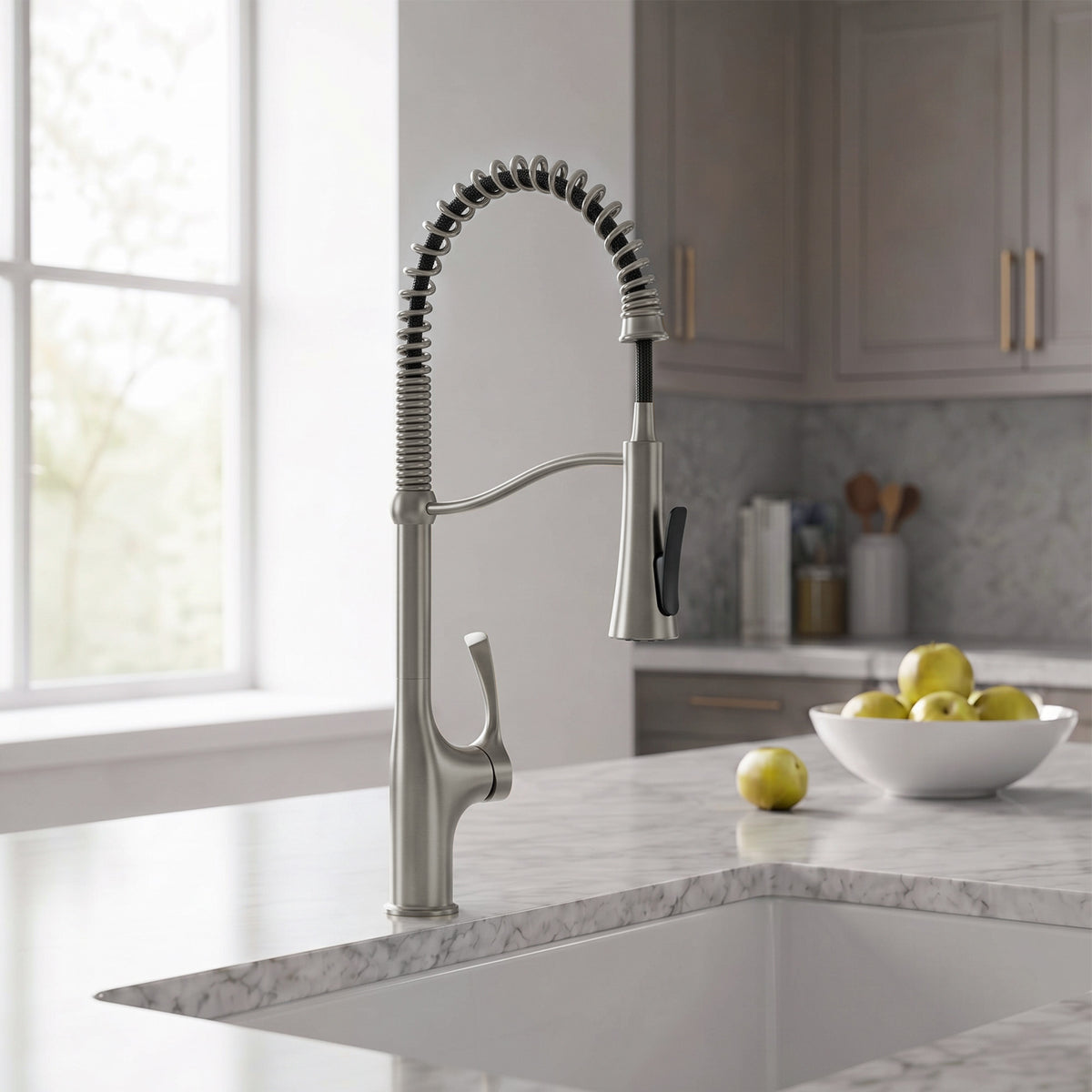 23.7-Inch Pre-Rinse Spring Kitchen Faucet with Pull-Down Spray
