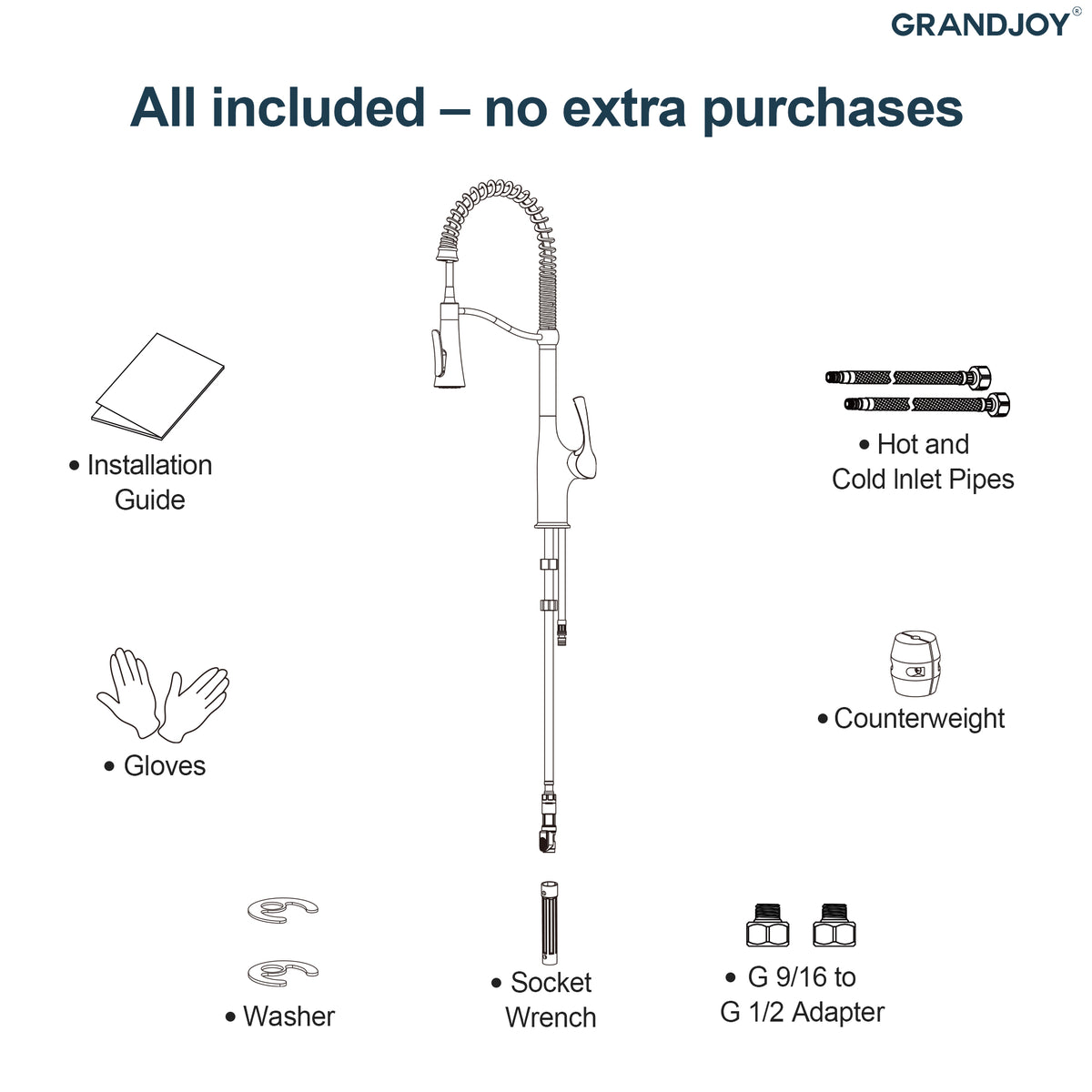 23.7-Inch Pre-Rinse Spring Kitchen Faucet with Pull-Down Spray