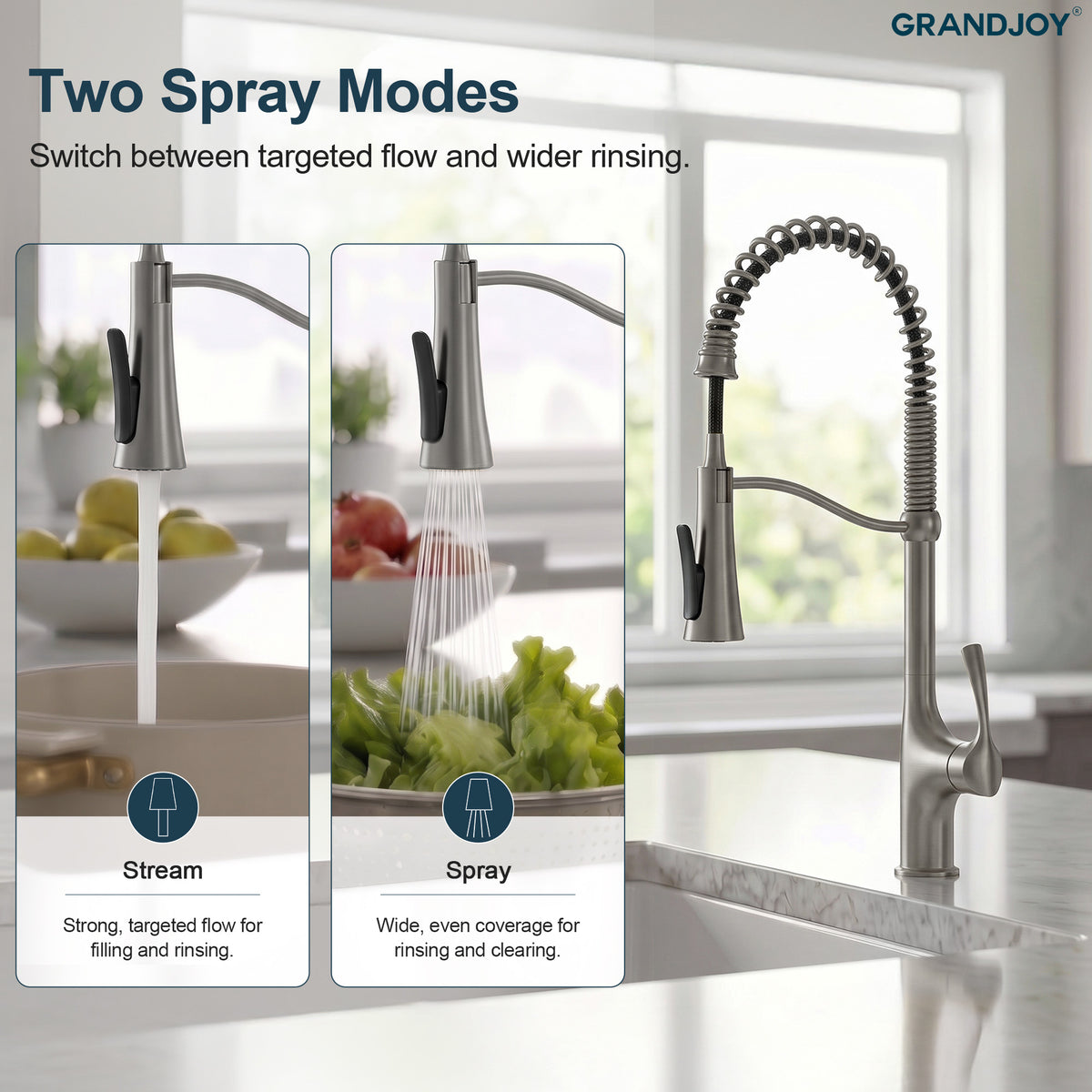 23.7-Inch Pre-Rinse Spring Kitchen Faucet with Pull-Down Spray