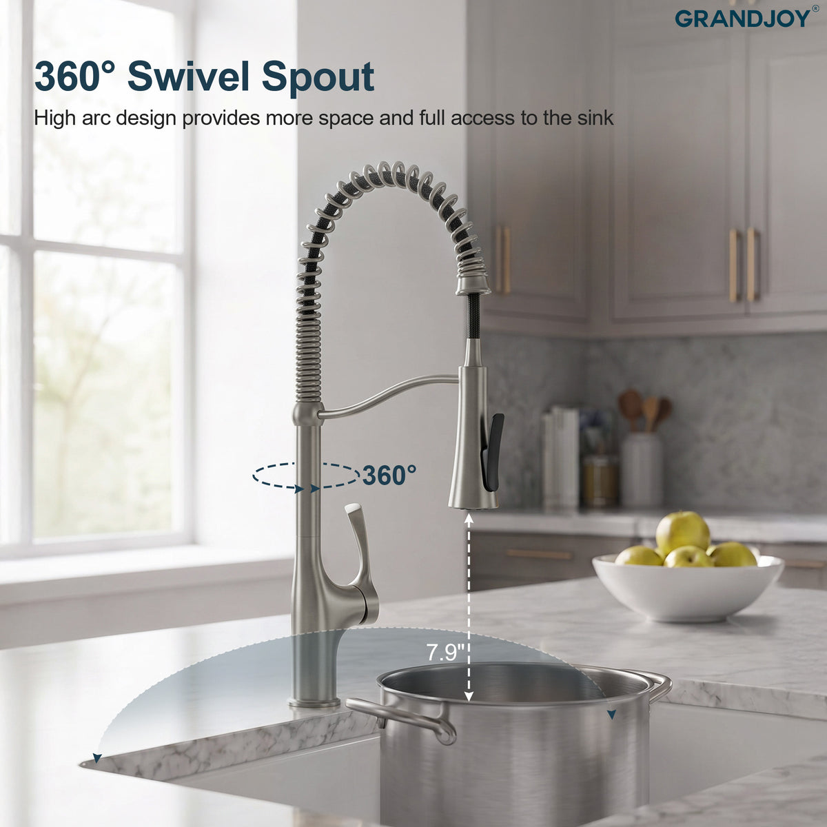23.7-Inch Pre-Rinse Spring Kitchen Faucet with Pull-Down Spray