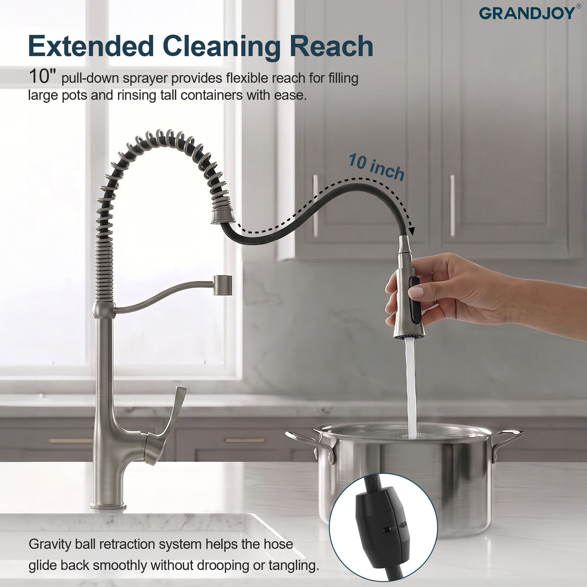 23.7-Inch Pre-Rinse Spring Kitchen Faucet with Pull-Down Spray