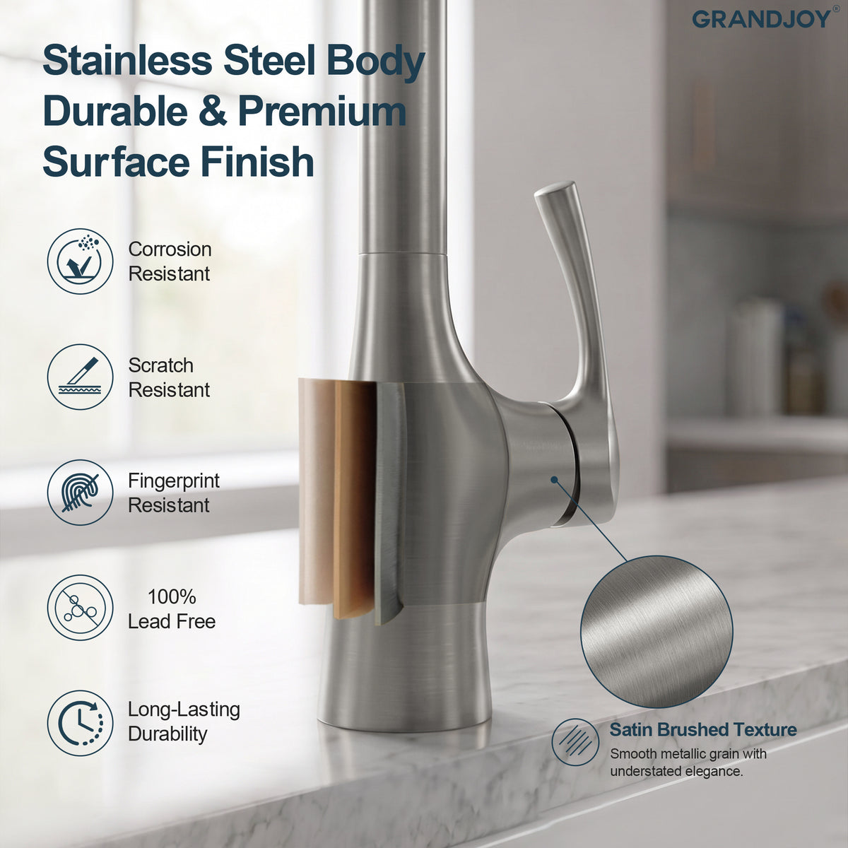 23.7-Inch Pre-Rinse Spring Kitchen Faucet with Pull-Down Spray