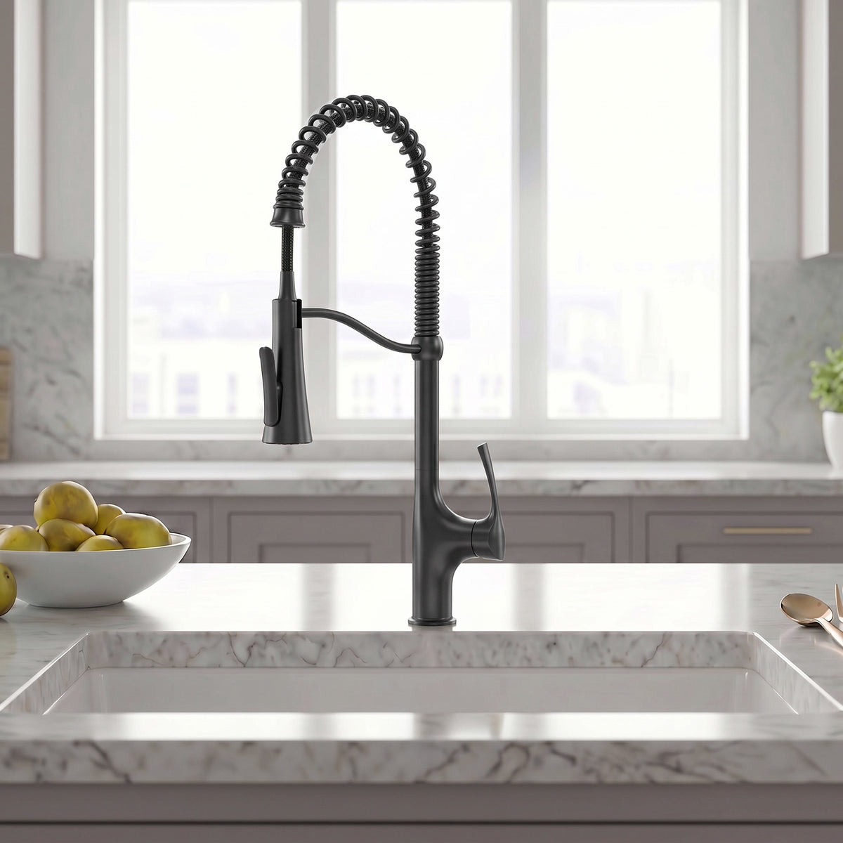 23.7-Inch Pre-Rinse Spring Kitchen Faucet with Pull-Down Spray