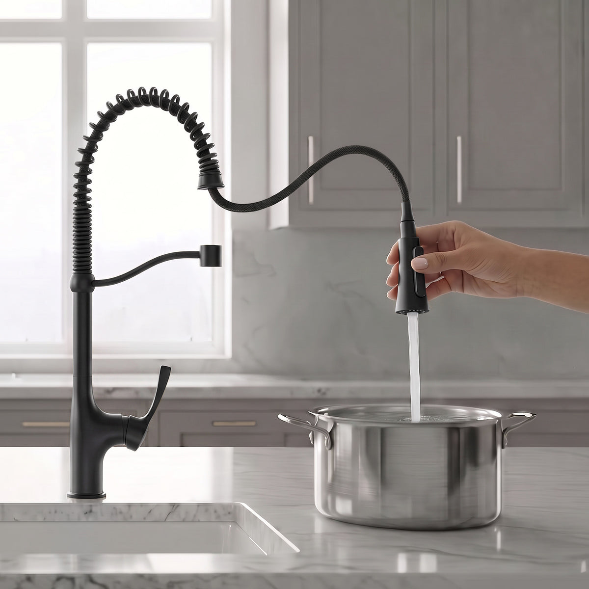 23.7-Inch Pre-Rinse Spring Kitchen Faucet with Pull-Down Spray