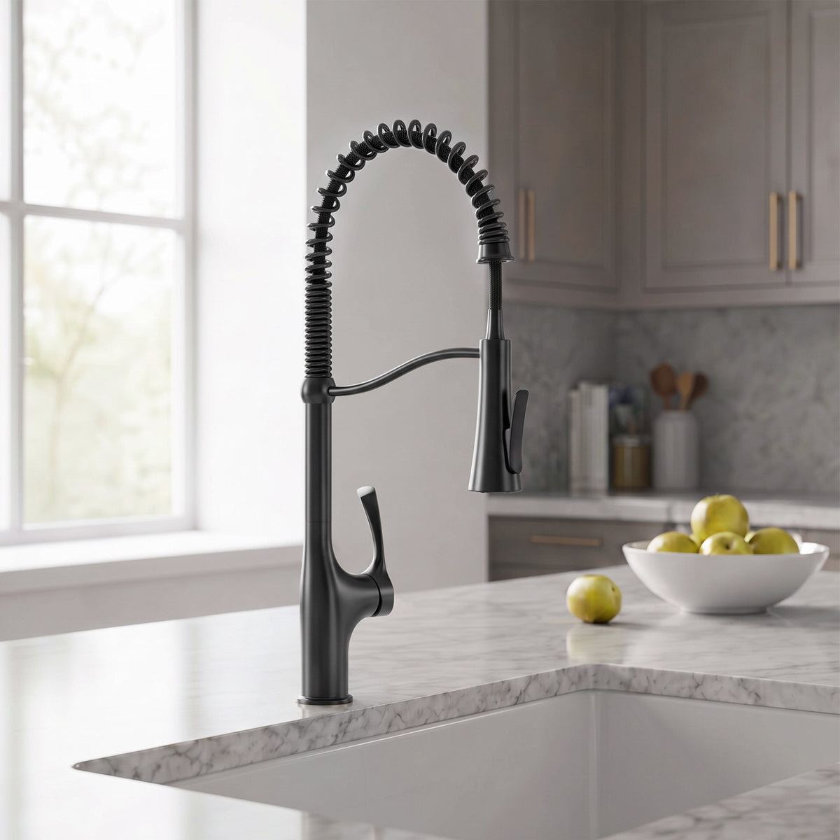 23.7-Inch Pre-Rinse Spring Kitchen Faucet with Pull-Down Spray