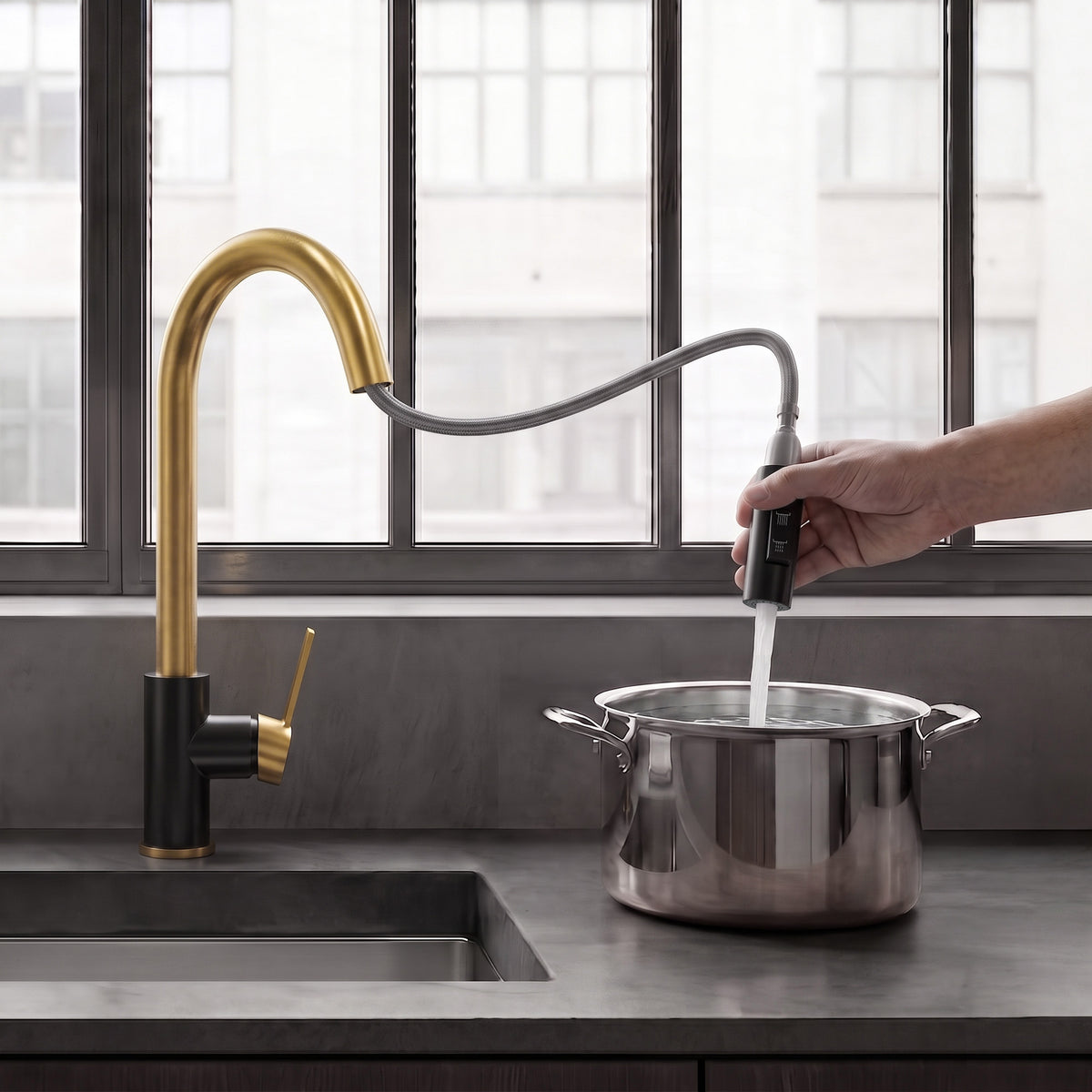 Single-Handle Pull-Down Kitchen Faucet with Dual Spray Modes
