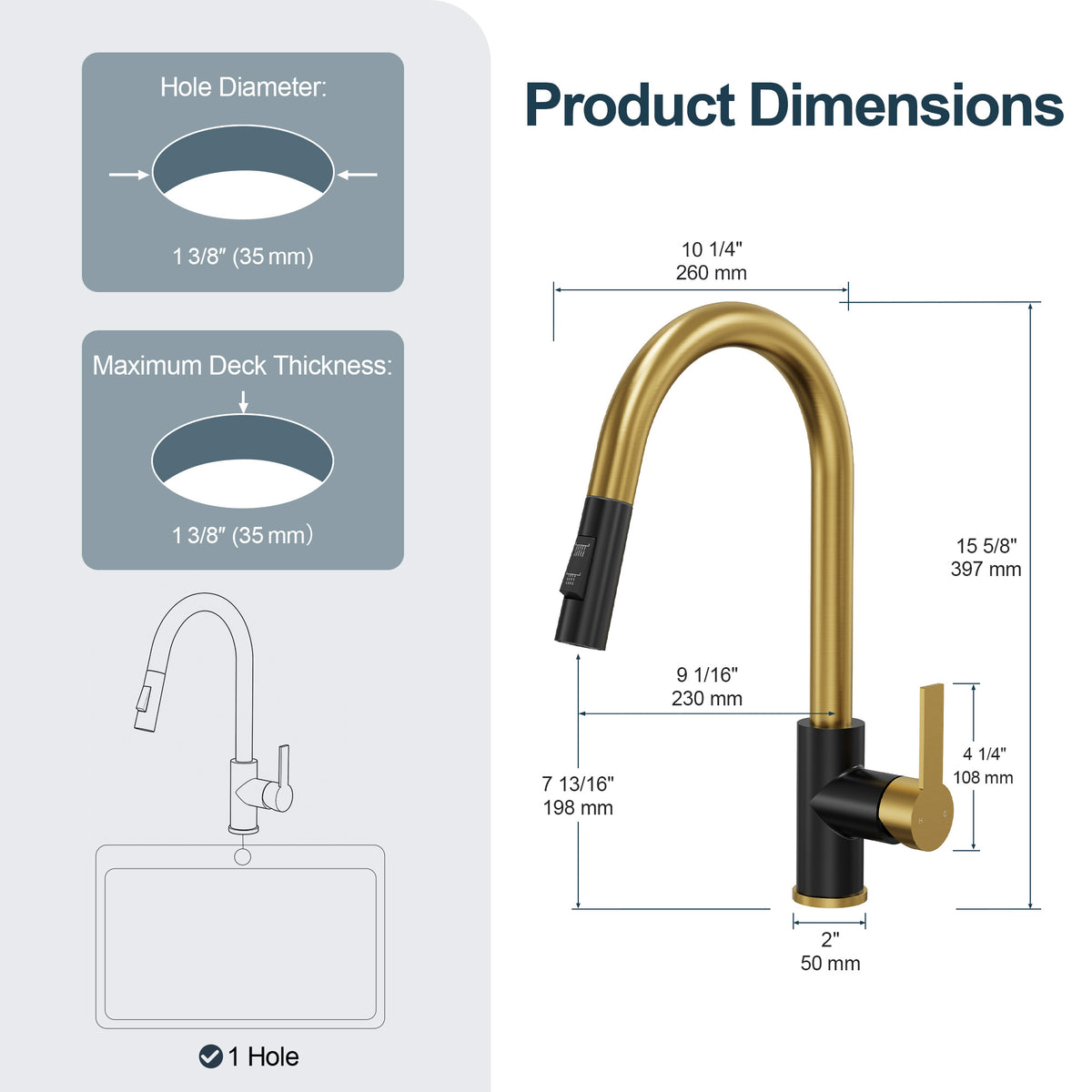 Single-Handle Pull-Down Kitchen Faucet with Dual Spray Modes