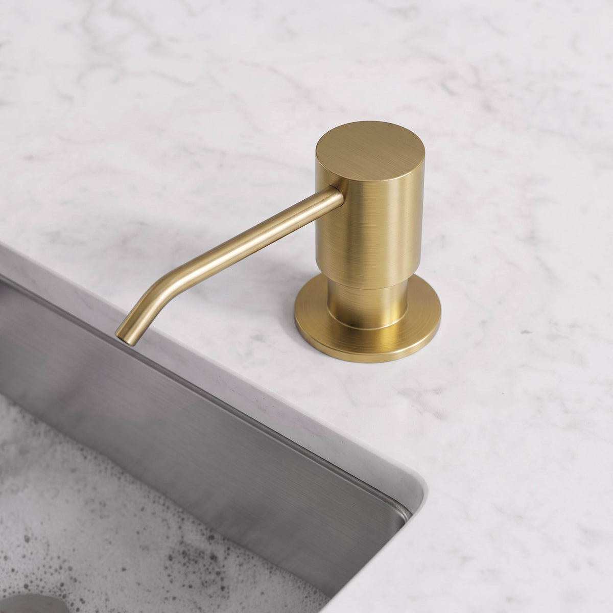 Deck-Mounted Liquid Soap Dispenser with Slim Pump Head and Straight Spout