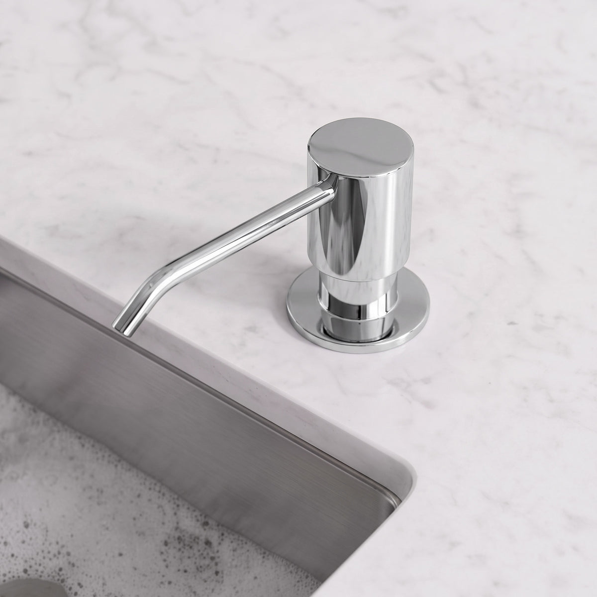 Deck-Mounted Liquid Soap Dispenser with Slim Pump Head and Straight Spout