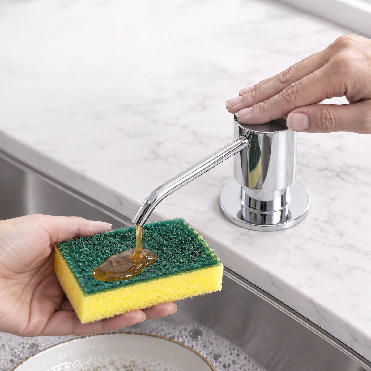 Deck-Mounted Liquid Soap Dispenser with Slim Pump Head and Straight Spout